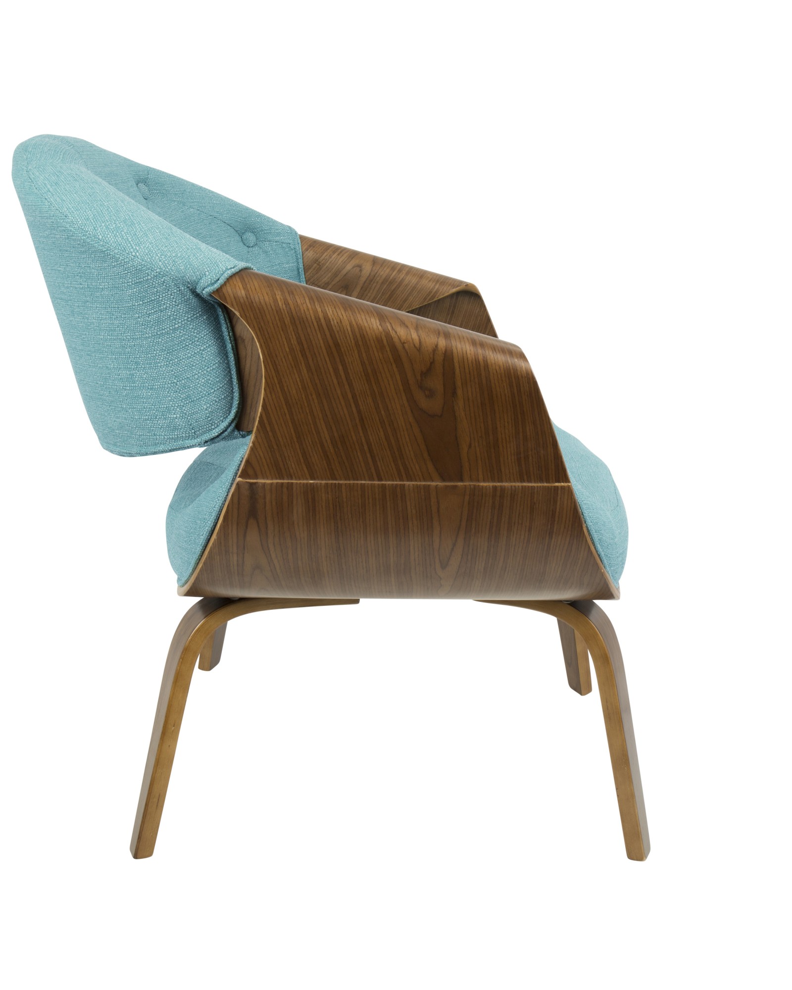 Curvo Mid-Century Modern Tufted Accent Chair in Walnut and Teal Fabric