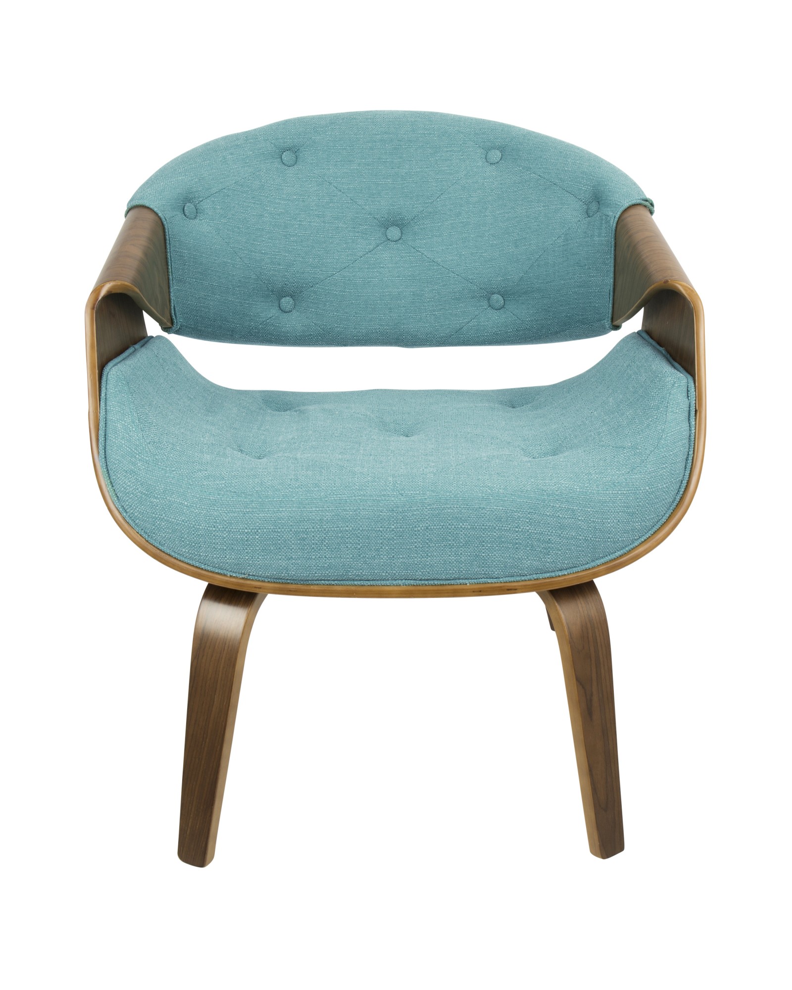 Curvo Mid-Century Modern Tufted Accent Chair in Walnut and Teal Fabric