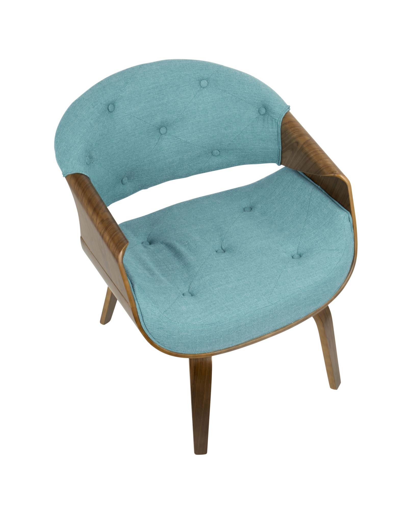 Curvo Mid-Century Modern Tufted Accent Chair in Walnut and Teal Fabric
