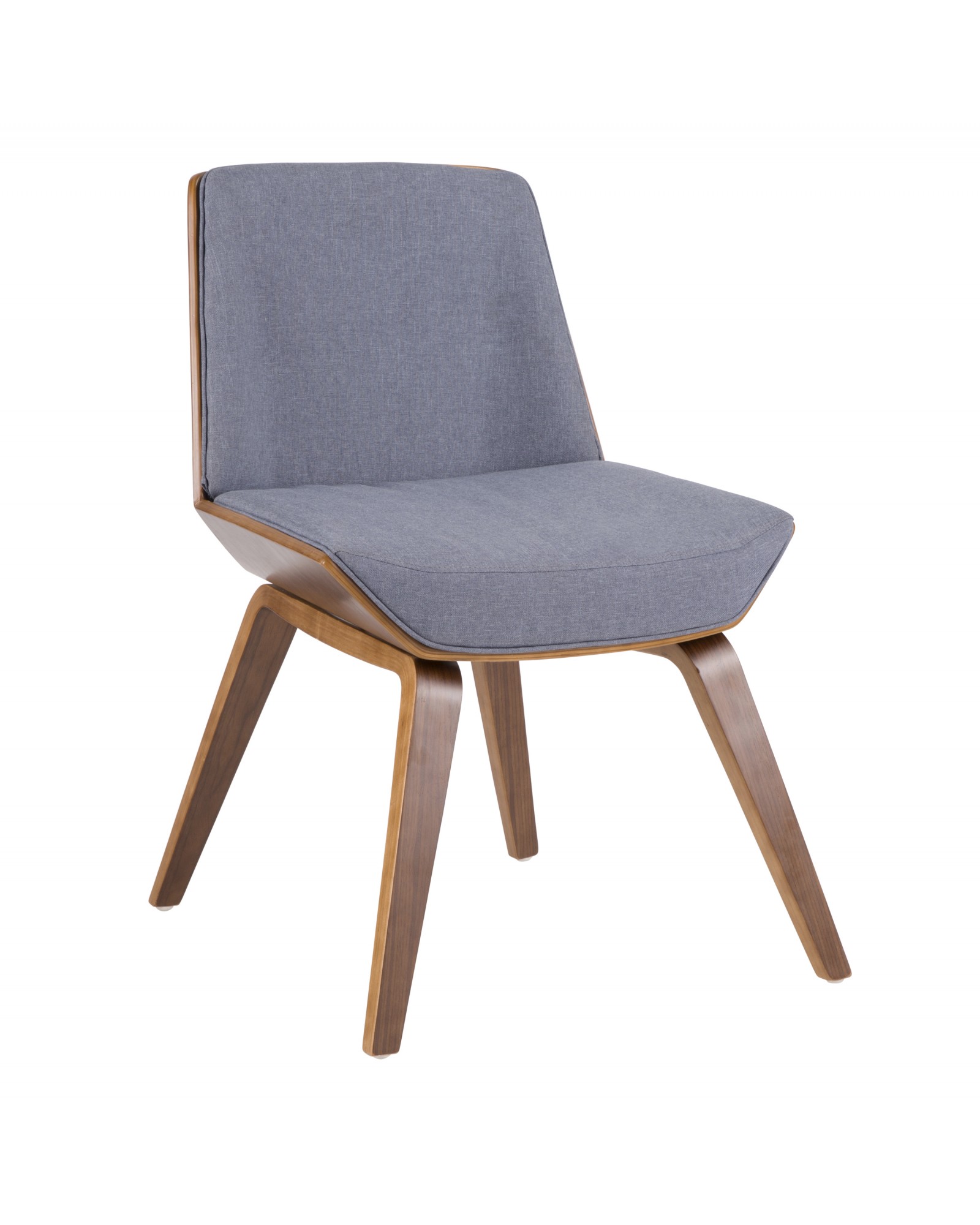 Corazza Mid-Century Modern Dining/Accent Chair in Walnut and Blue Fabric