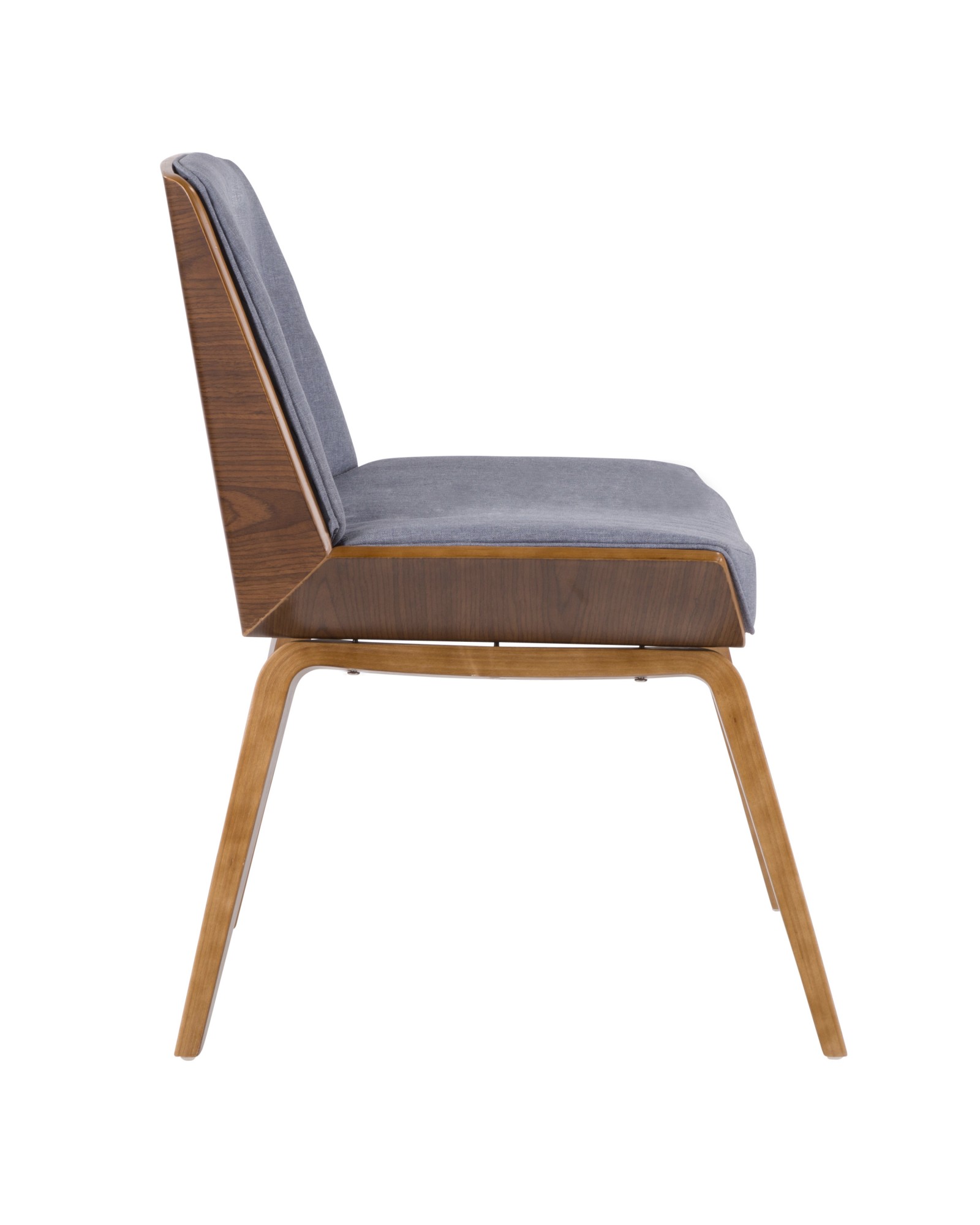 Corazza Mid-Century Modern Dining/Accent Chair in Walnut and Blue Fabric