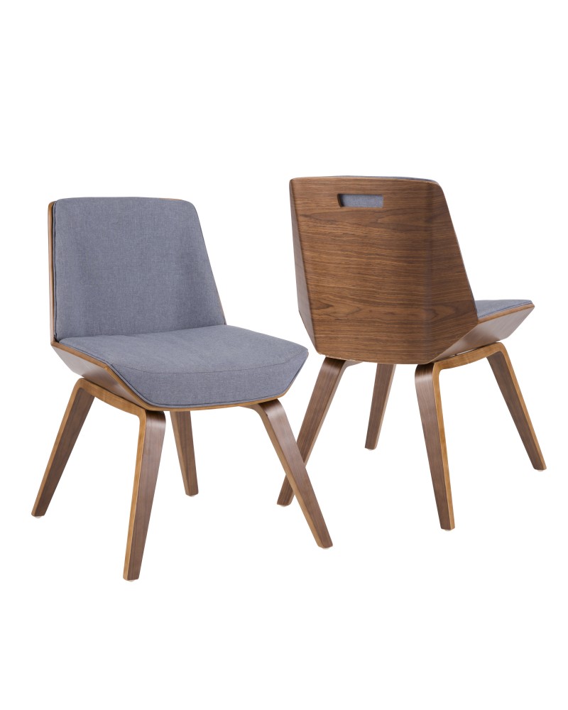 Corazza Mid-Century Modern Dining/Accent Chair in Walnut and Blue Fabric