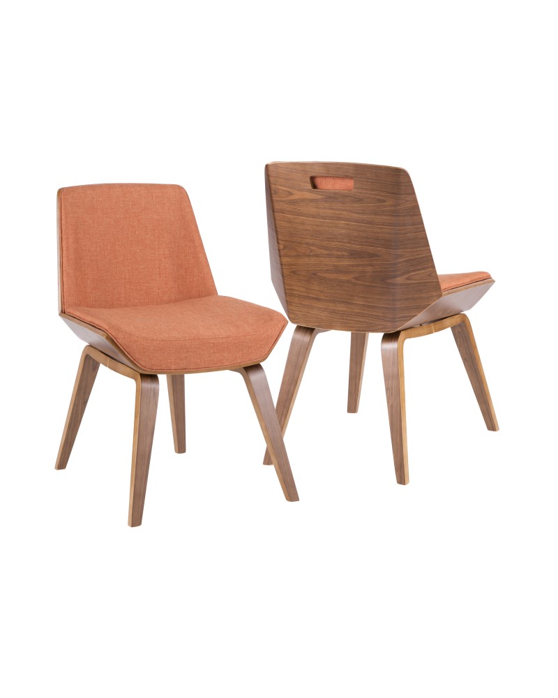 Corazza Mid-century Modern Dining/Accent Chair in Walnut and Orange