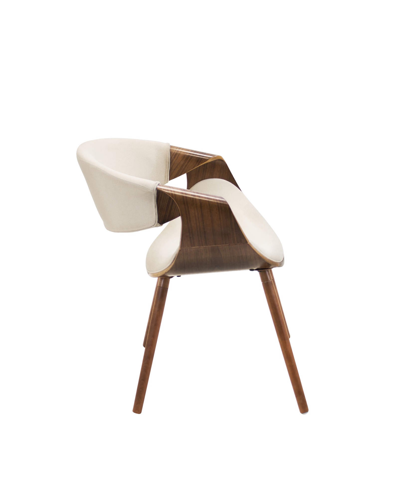 Curvo Mid-Century Modern Dining/Accent Chair in Walnut and Cream Fabric