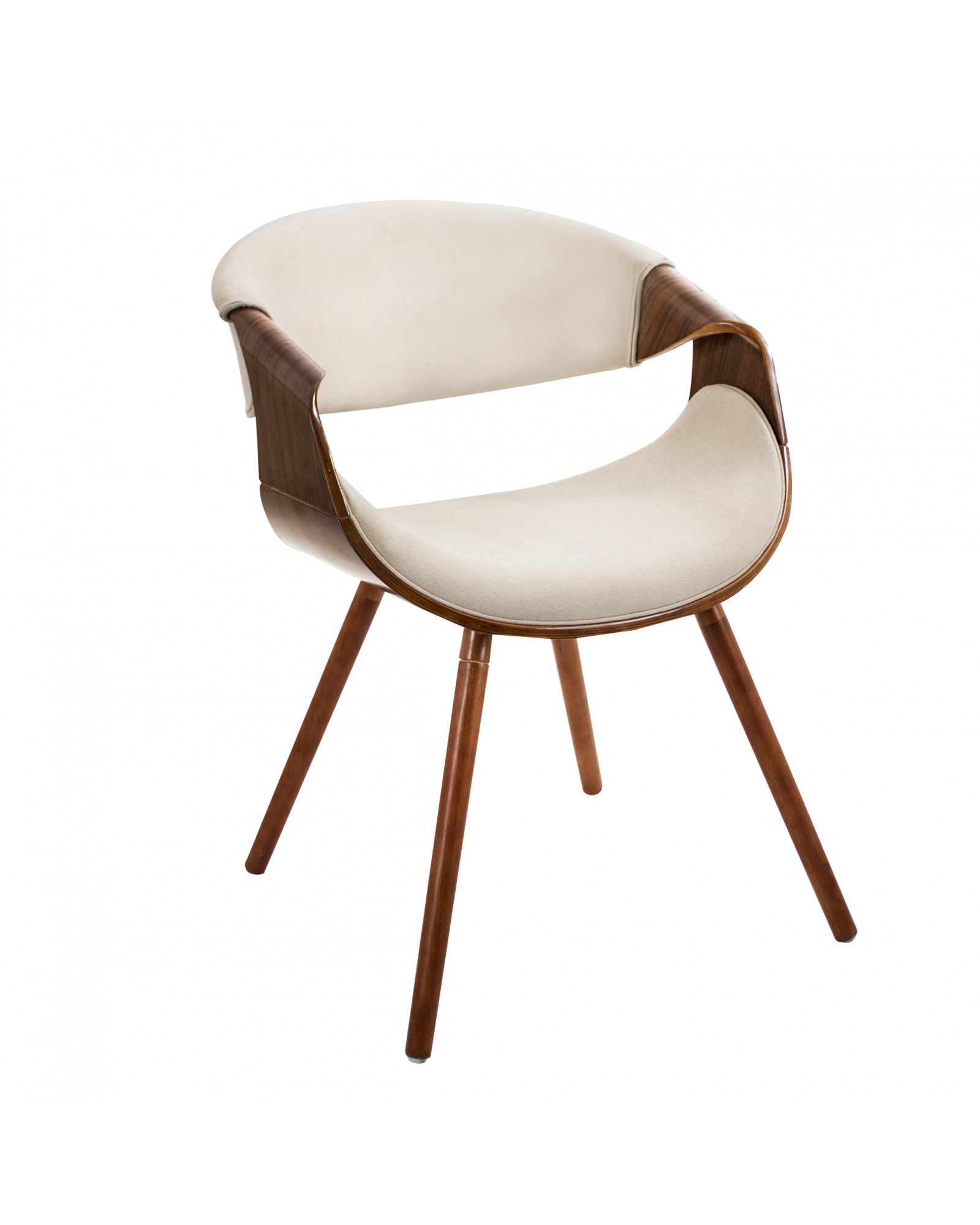 Curvo Mid-Century Modern Dining/Accent Chair in Walnut and Cream Fabric