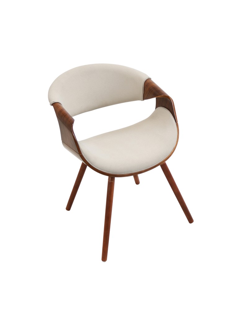 Curvo Mid-Century Modern Dining/Accent Chair in Walnut and Cream Fabric