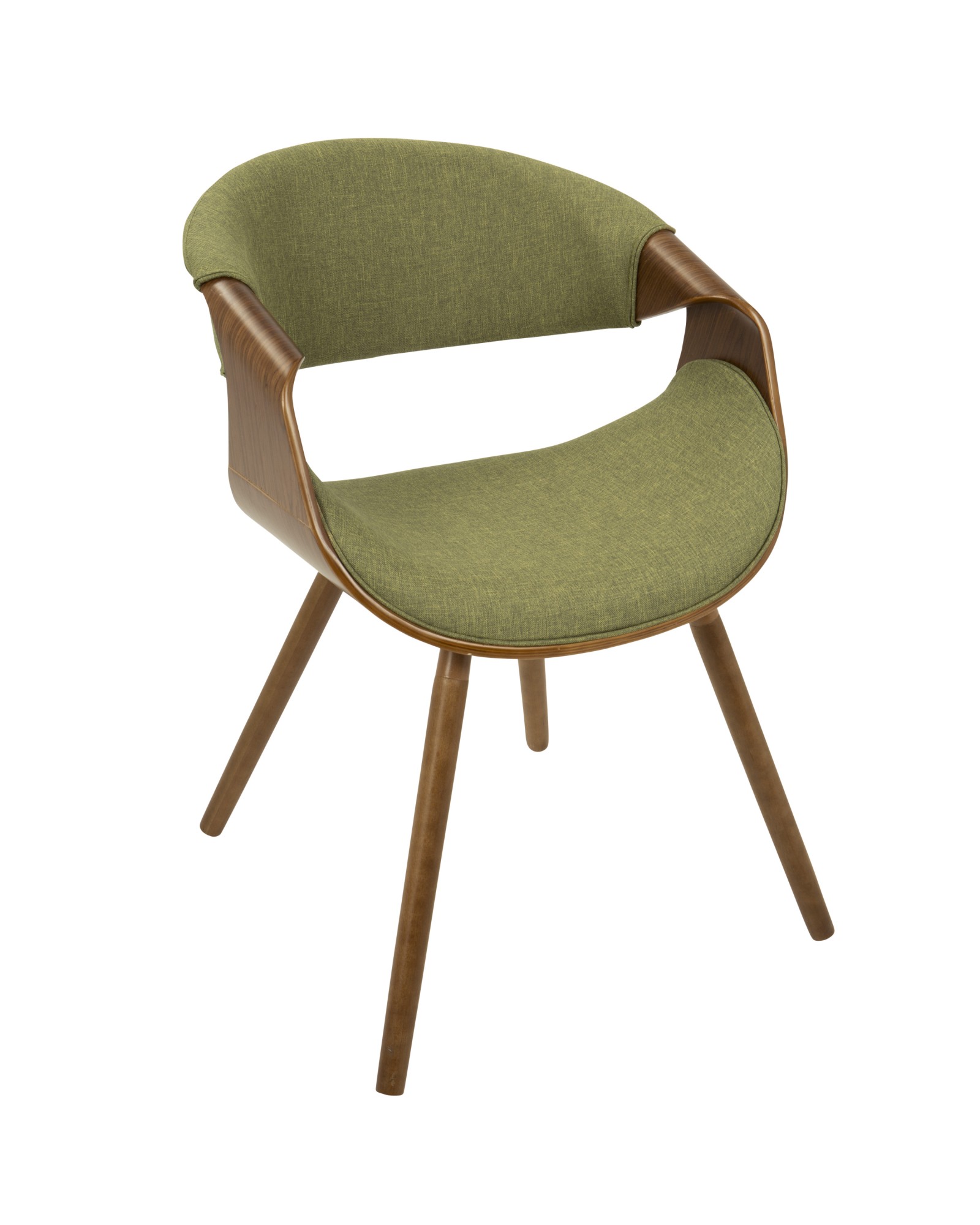 Curvo Mid-Century Modern Dining/Accent Chair in Walnut and Green Fabric