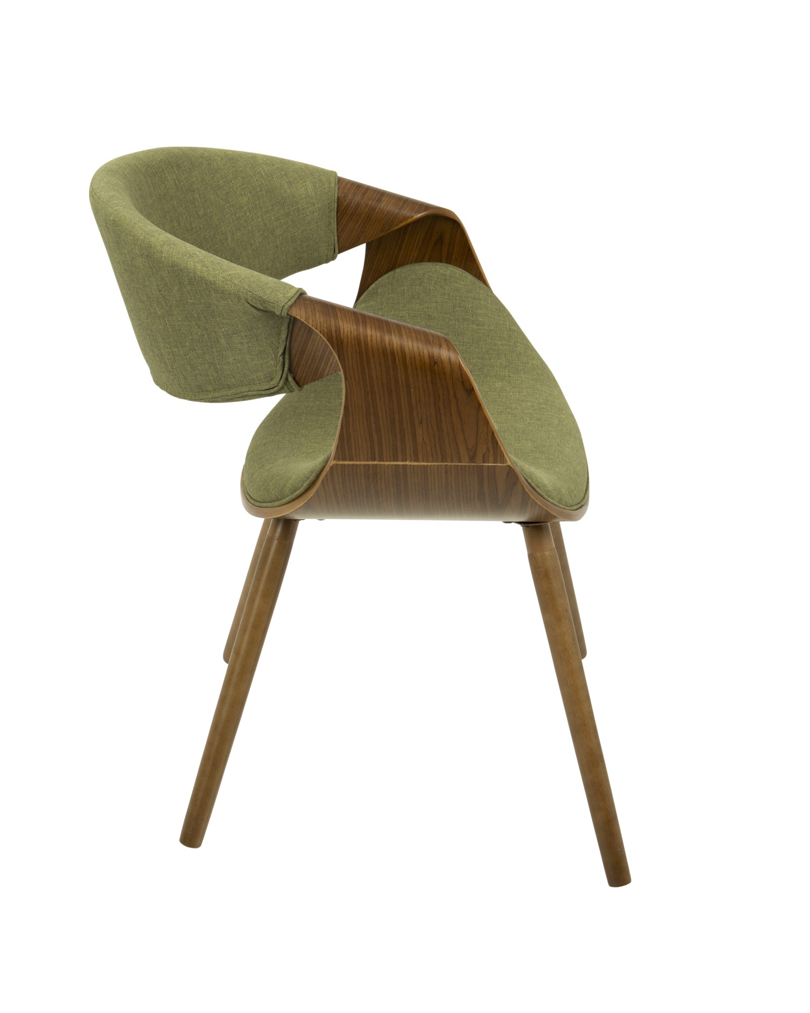 Curvo Mid-Century Modern Dining/Accent Chair in Walnut and Green Fabric