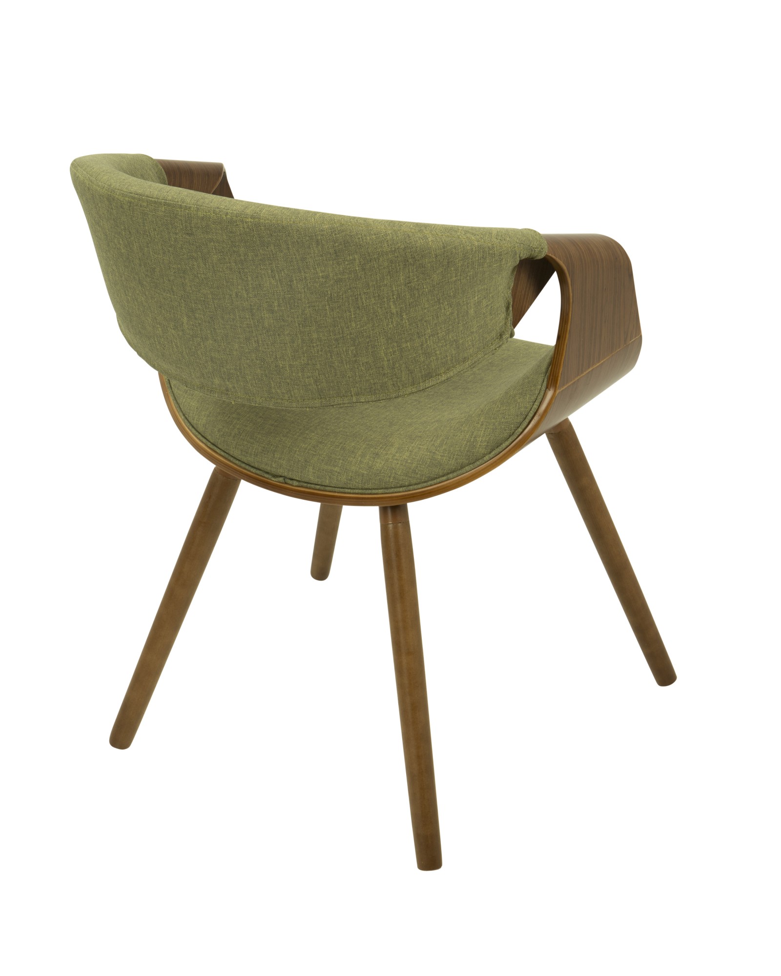 Curvo Mid-Century Modern Dining/Accent Chair in Walnut and Green Fabric