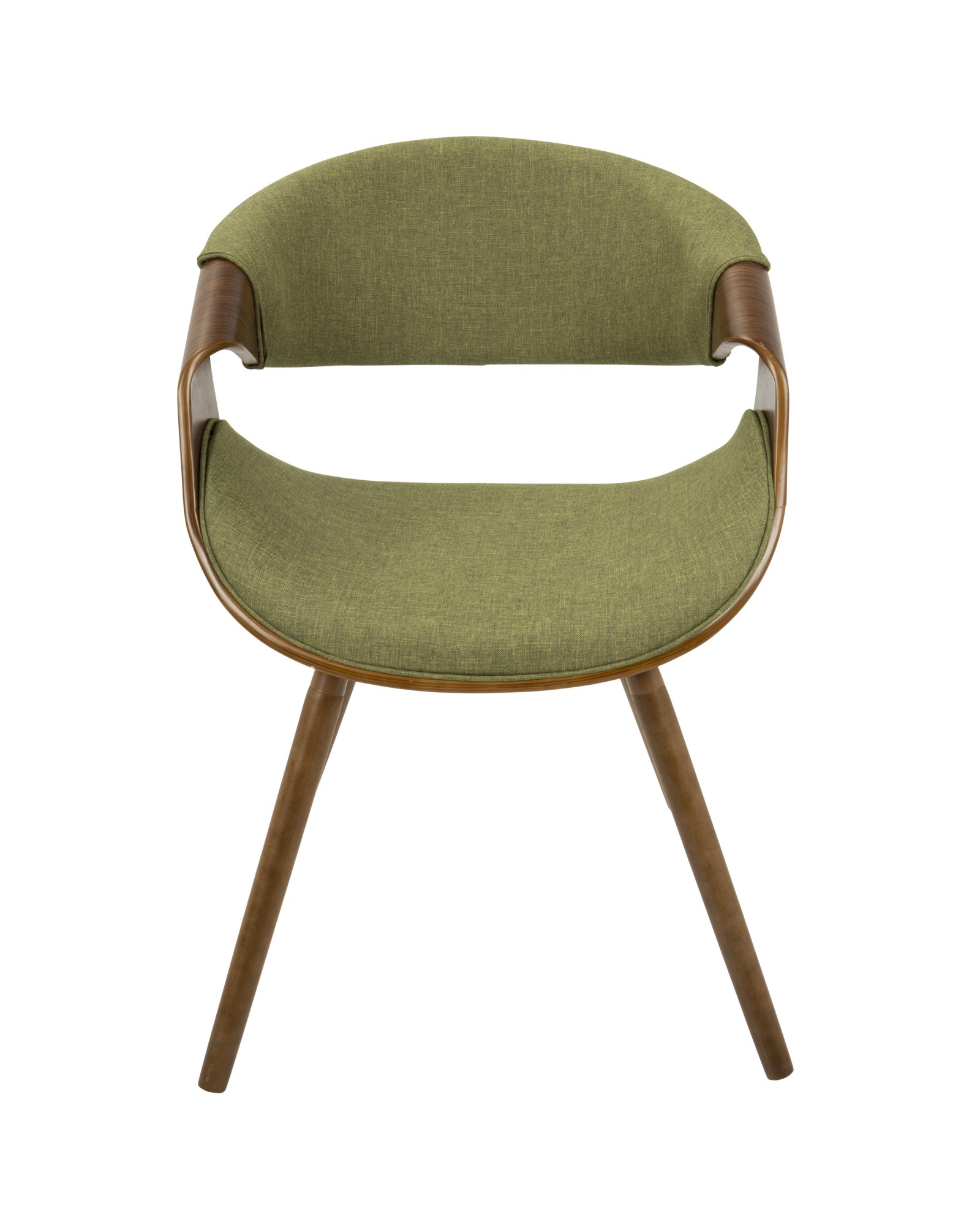Curvo Mid-Century Modern Dining/Accent Chair in Walnut and Green Fabric
