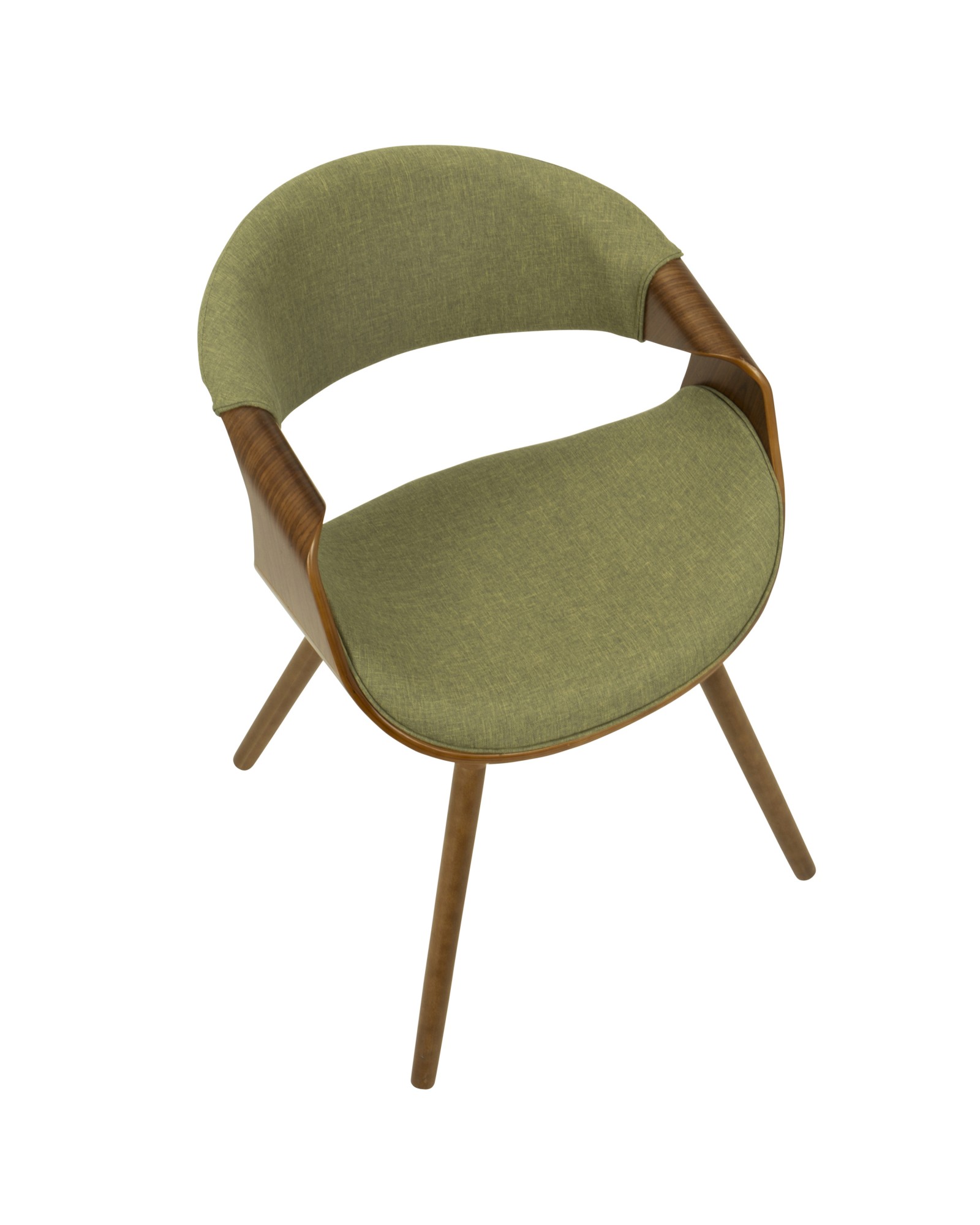 Curvo Mid-Century Modern Dining/Accent Chair in Walnut and Green Fabric