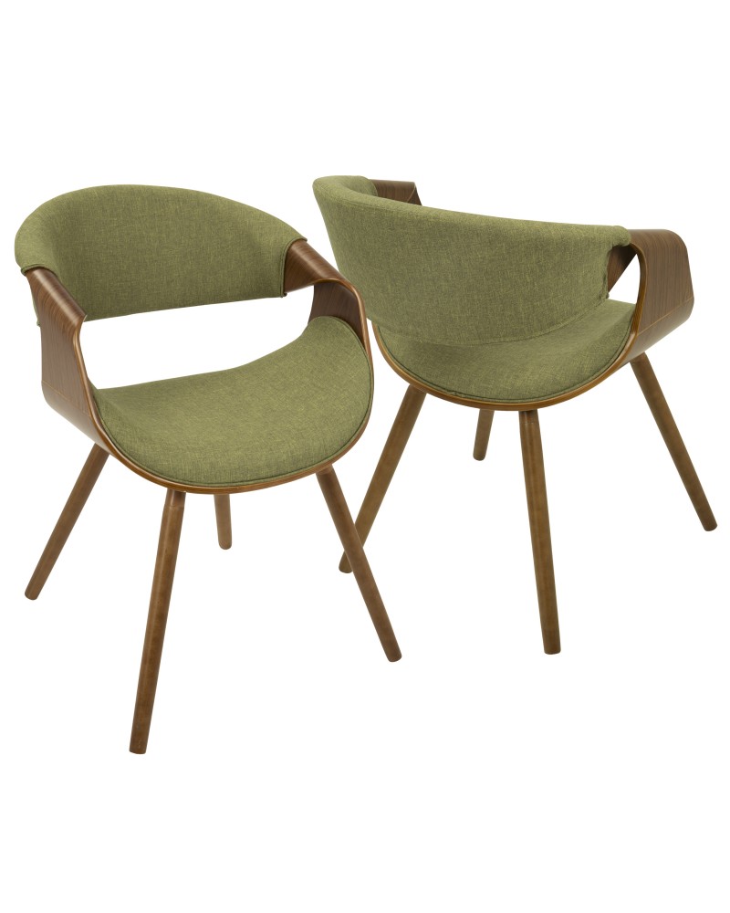 Curvo Mid-Century Modern Dining/Accent Chair in Walnut and Green Fabric