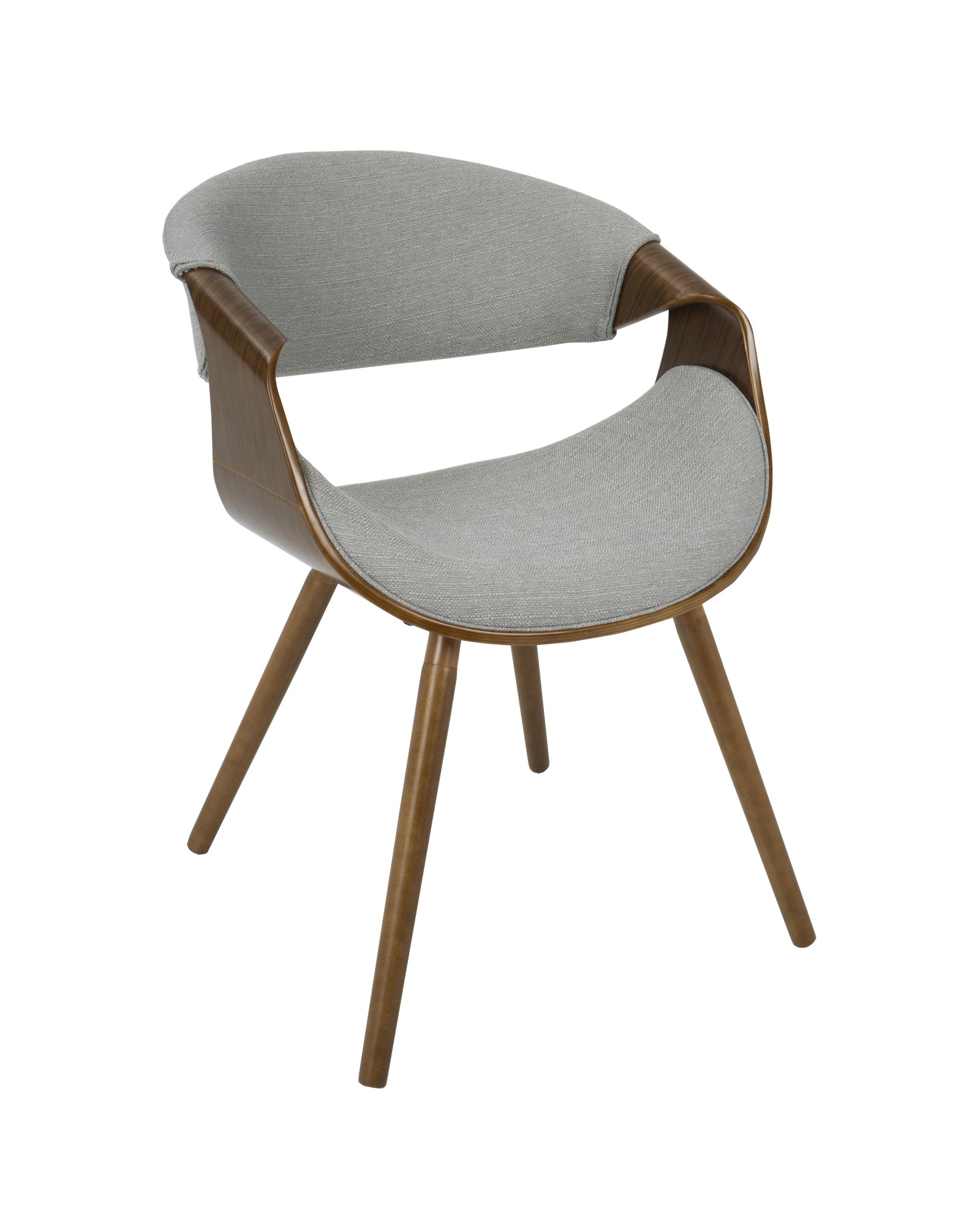 Curvo Mid-Century Modern Dining/Accent Chair in Walnut and Grey Fabric