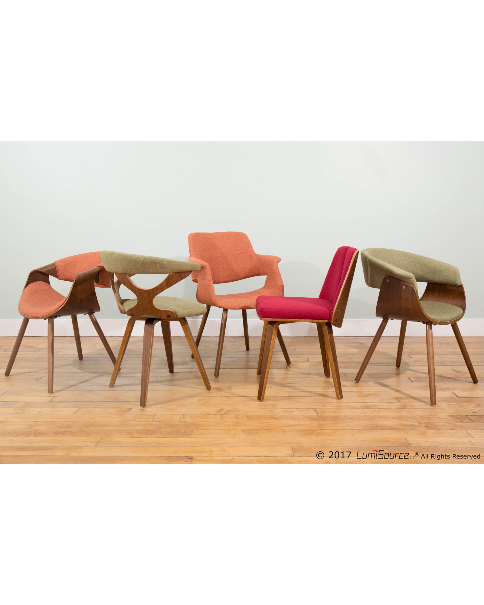 Curvo Mid-Century Modern Dining/Accent Chair in Walnut and Orange Fabric