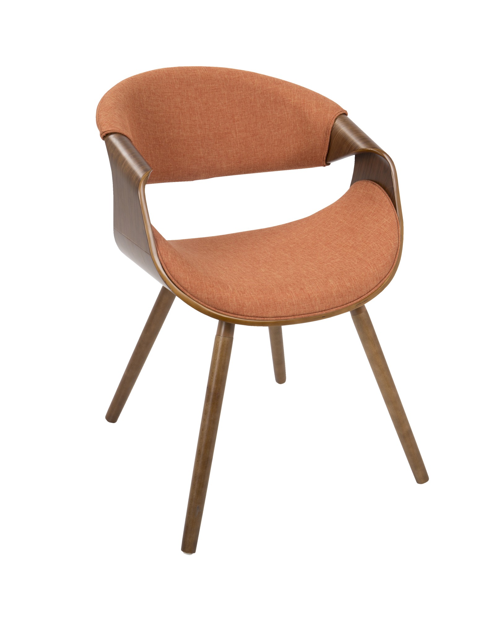 Curvo Mid-Century Modern Dining/Accent Chair in Walnut and Orange Fabric