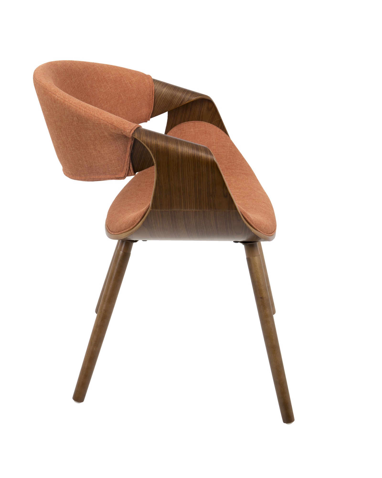 Curvo Mid-Century Modern Dining/Accent Chair in Walnut and Orange Fabric