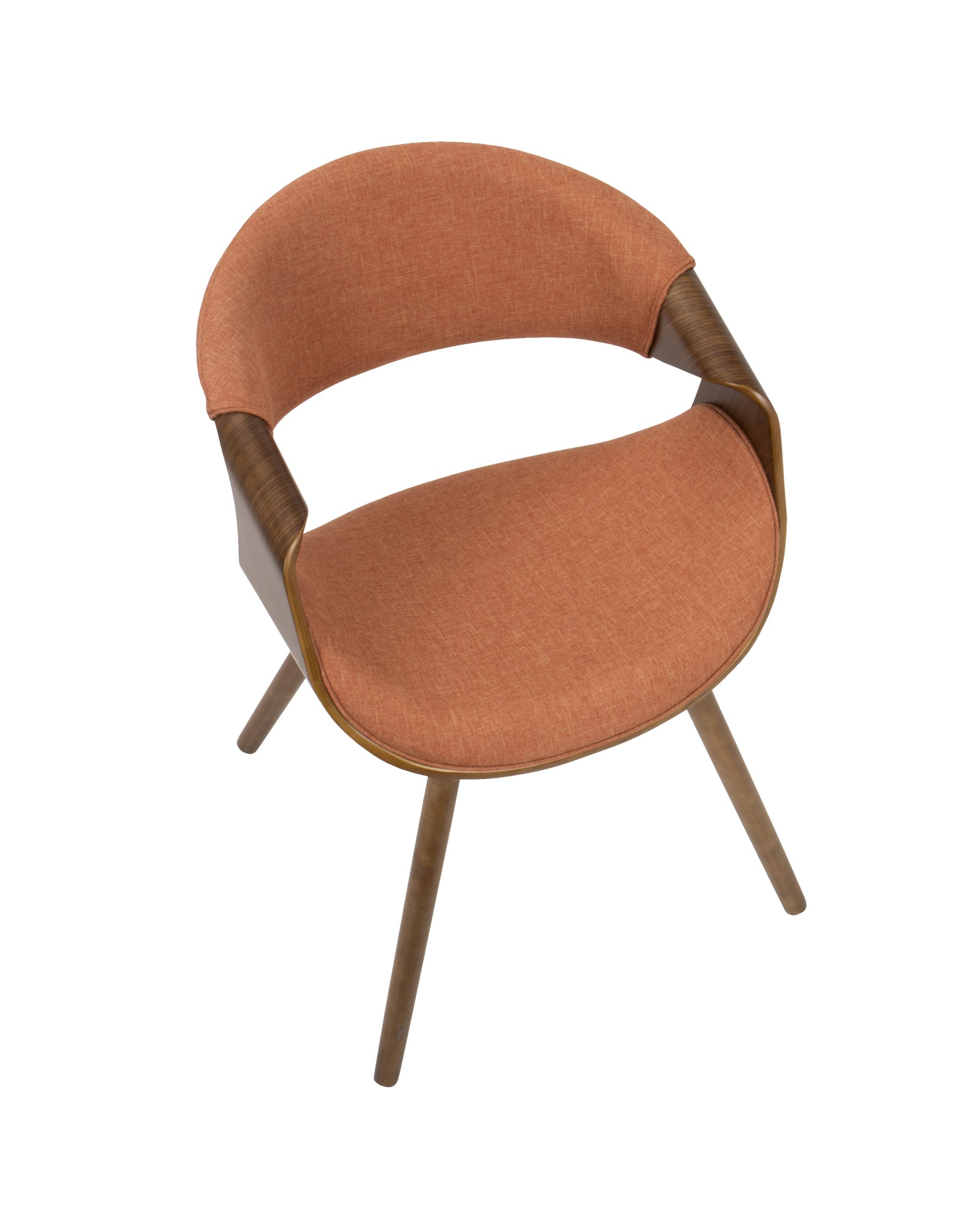 Curvo Mid-Century Modern Dining/Accent Chair in Walnut and Orange Fabric
