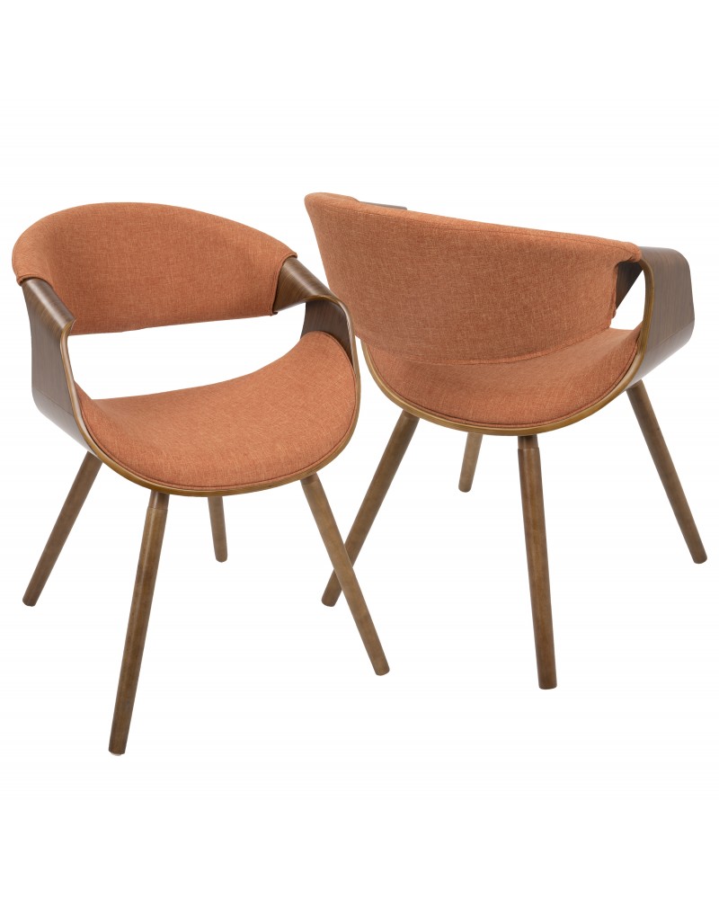 Curvo Mid-Century Modern Dining/Accent Chair in Walnut and Orange Fabric