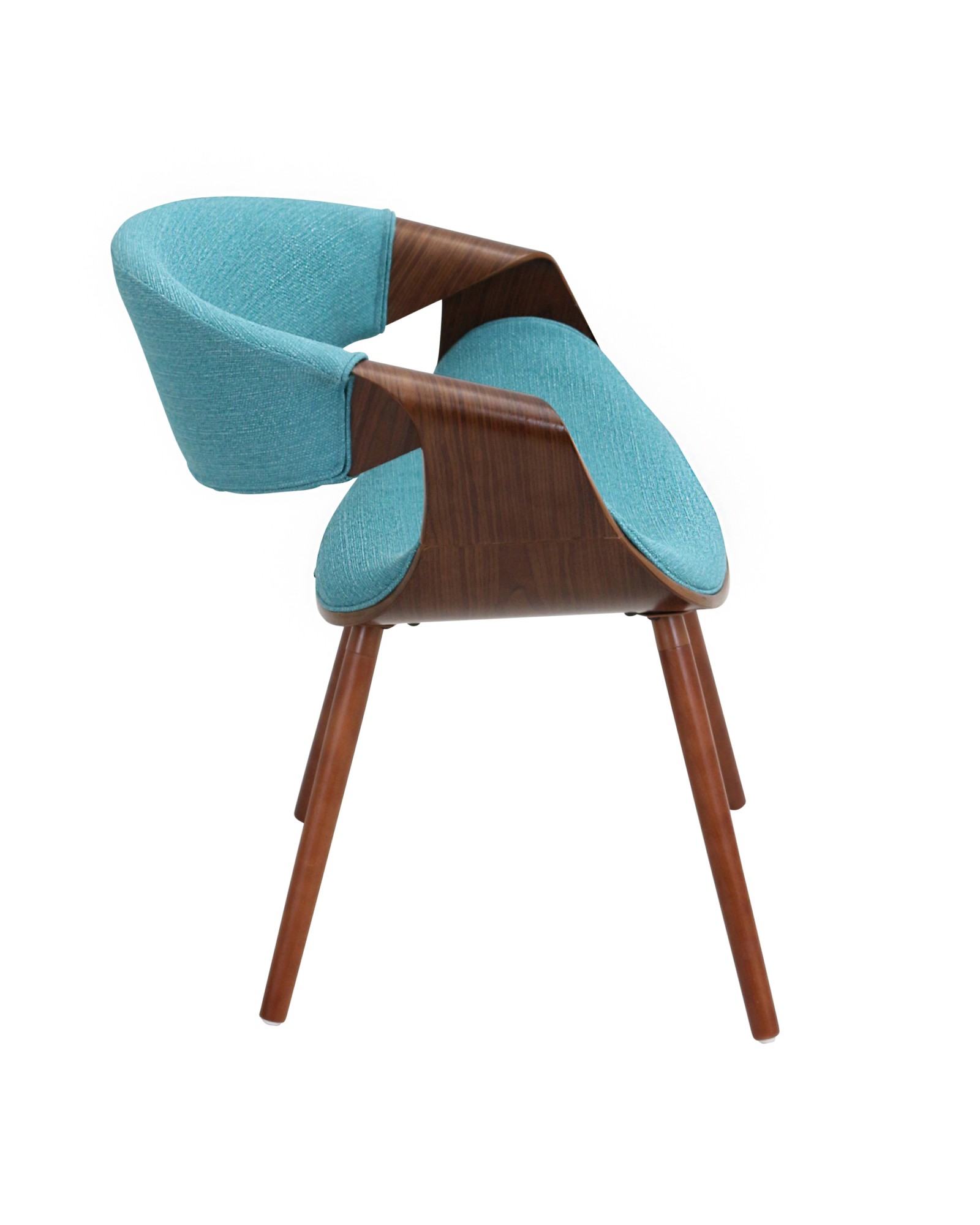 Curvo Mid-Century Modern Dining/Accent Chair in Walnut and Teal Fabric