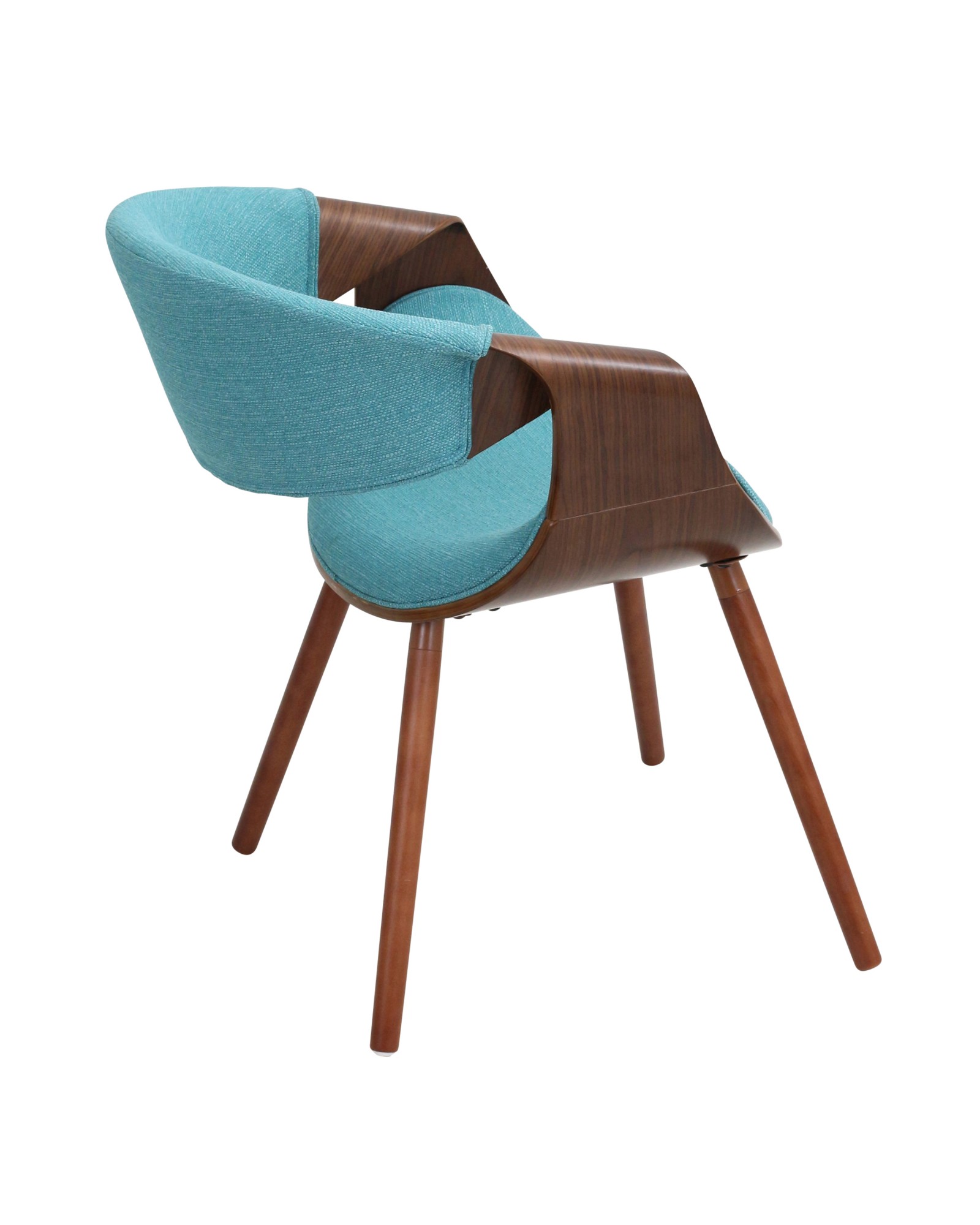 Curvo Mid-Century Modern Dining/Accent Chair in Walnut and Teal Fabric