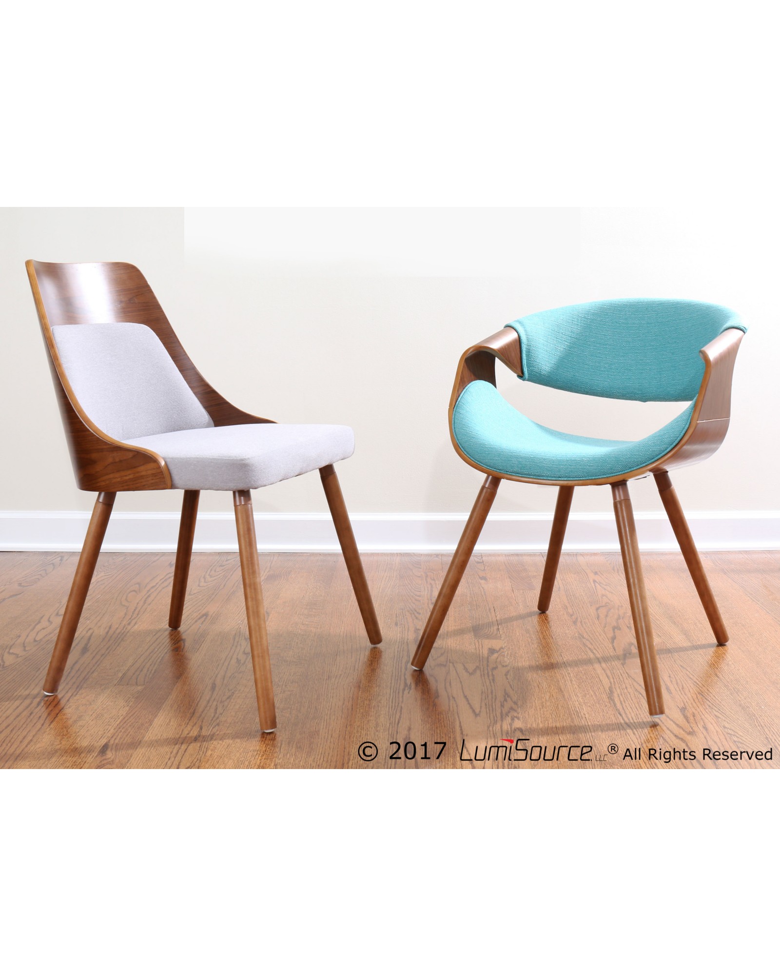 Curvo Mid-Century Modern Dining/Accent Chair in Walnut and Teal Fabric