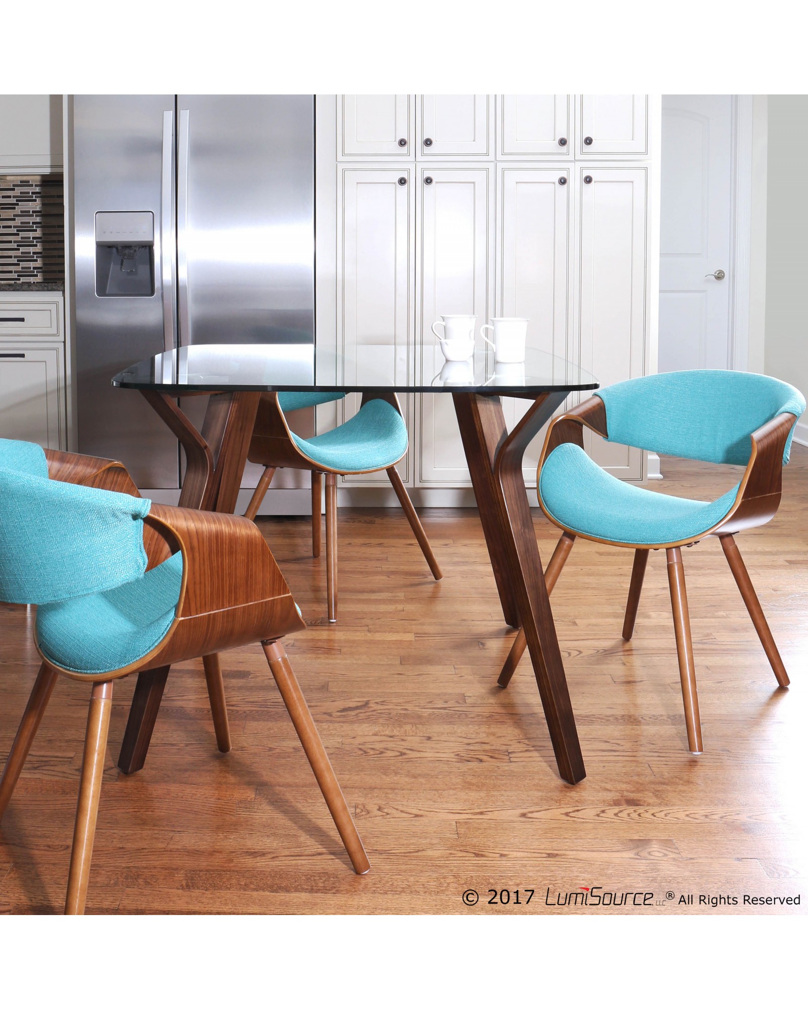 Curvo Mid-Century Modern Dining/Accent Chair in Walnut and Teal Fabric