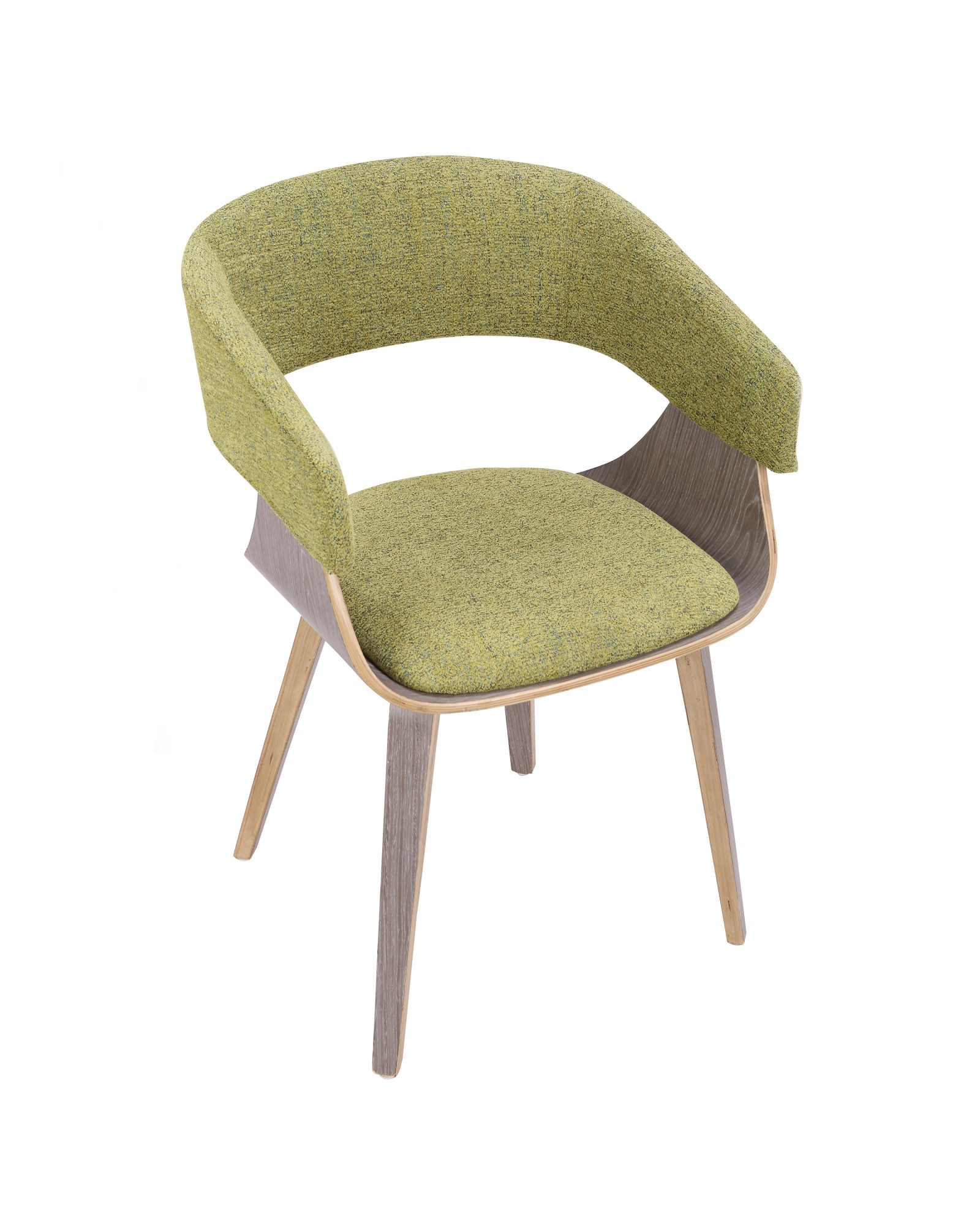 Elisa Mid-Century Modern Dining/Accent Chair in Light Grey Wood and Green Fabric