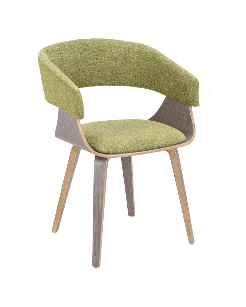 Elisa Mid-Century Modern Dining/Accent Chair in Light Grey Wood and Green Fabric