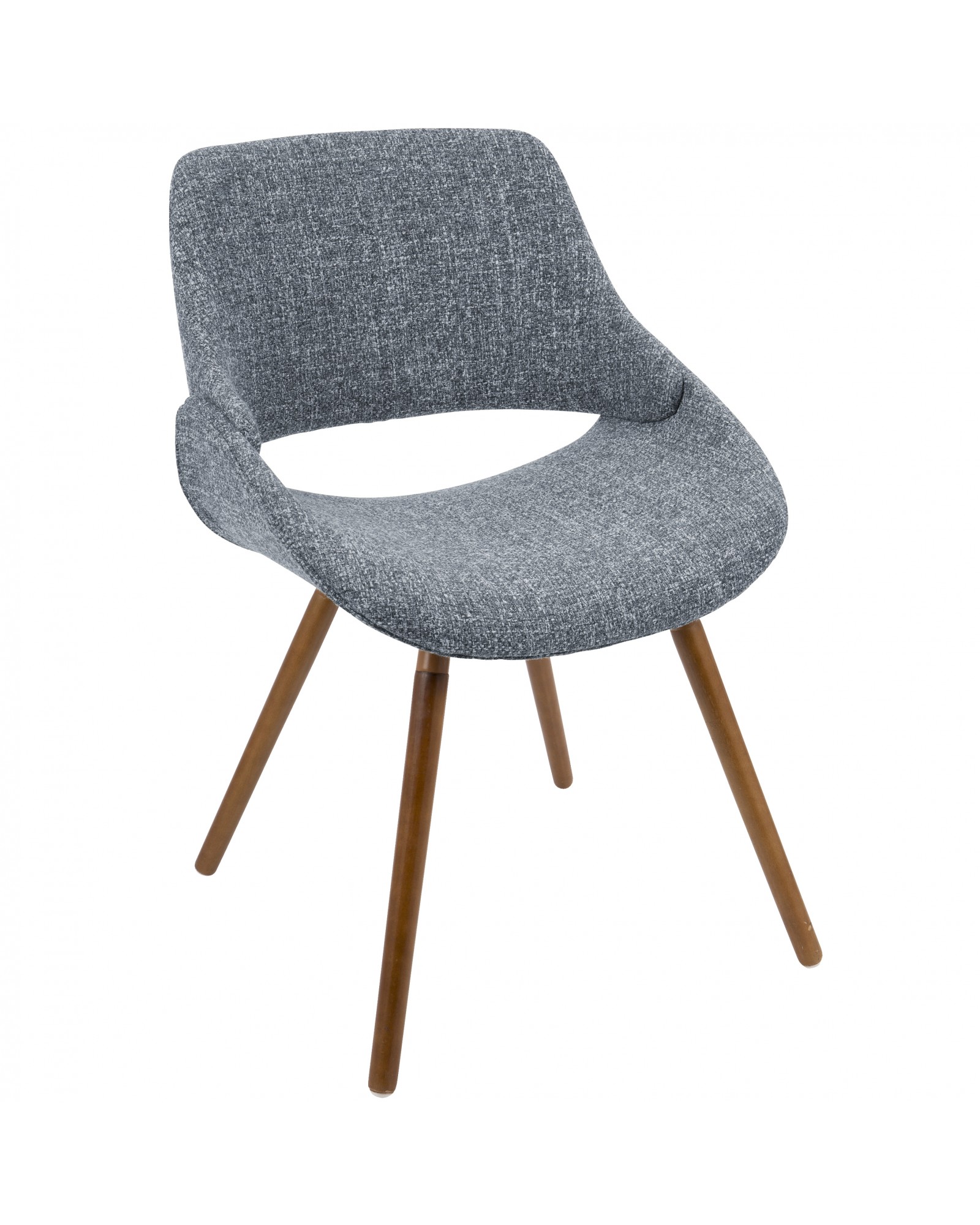 Fabrico Mid-Century Modern Dining/Accent Chair in Walnut and Blue Noise Fabric - Set of 2