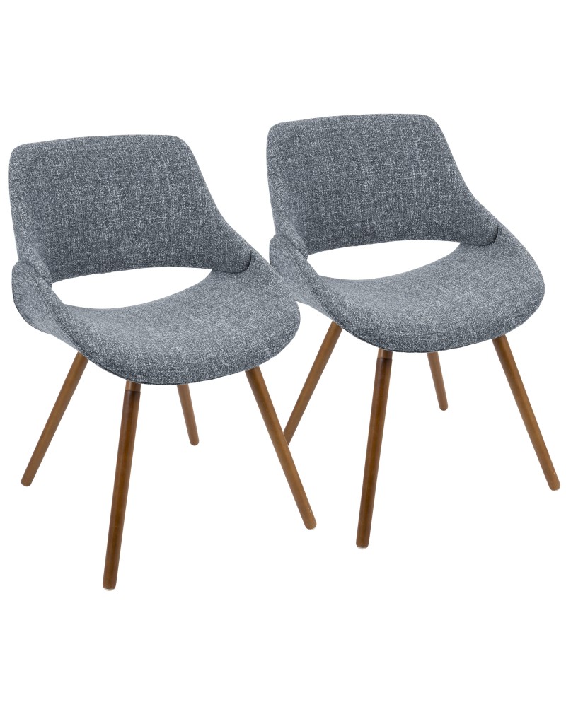 Fabrico Mid-Century Modern Dining/Accent Chair in Walnut and Blue Noise Fabric - Set of 2