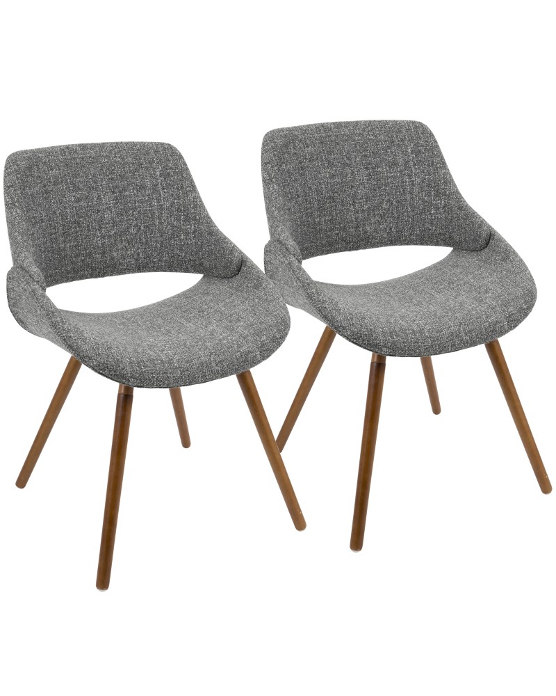 Fabrico Mid-Century Modern Dining/Accent Chair in Walnut and Grey Noise Fabric - Set of 2