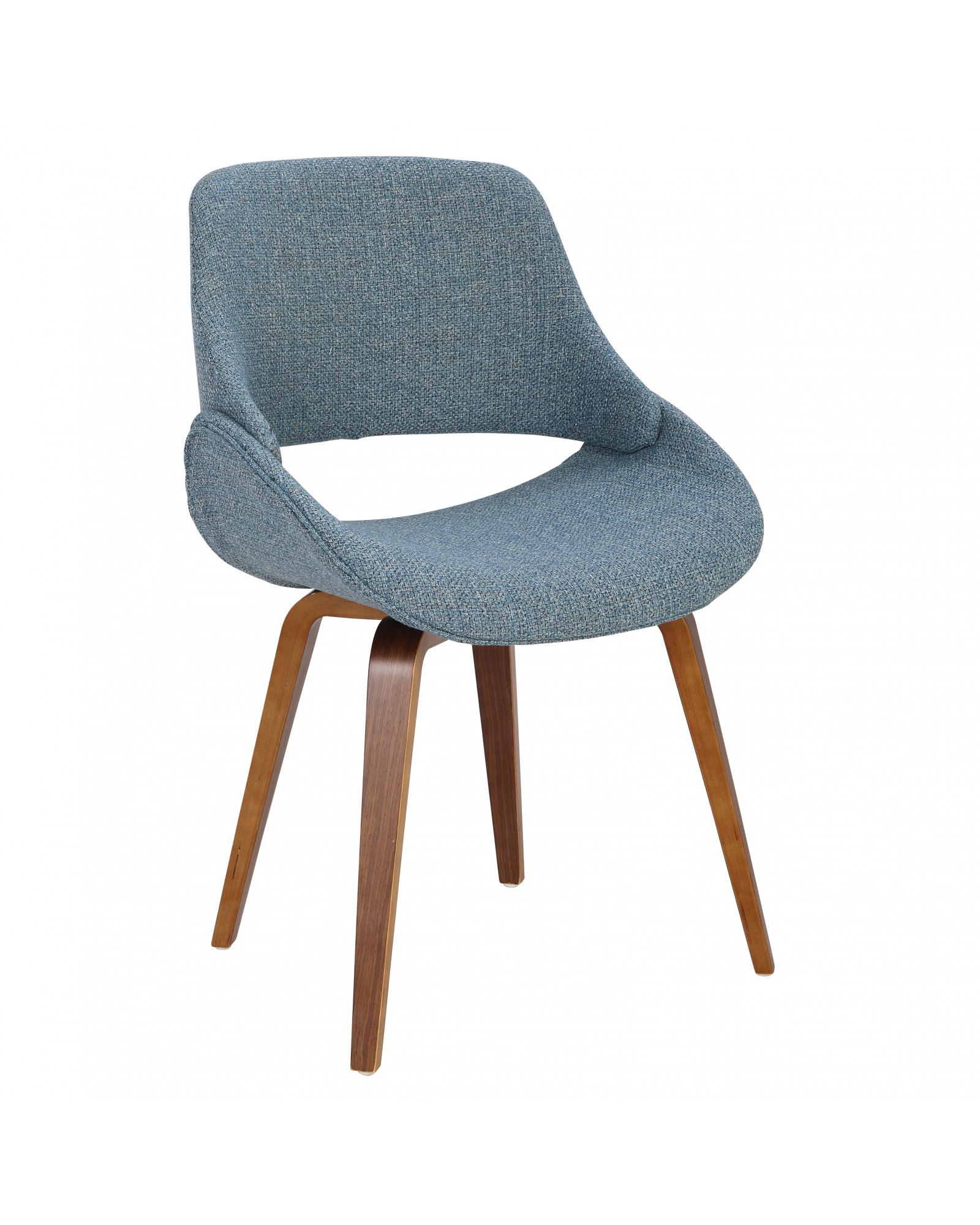 Fabrico Mid-Century Modern Dining/Accent Chair in Walnut and Blue Noise Fabric - Set of 2