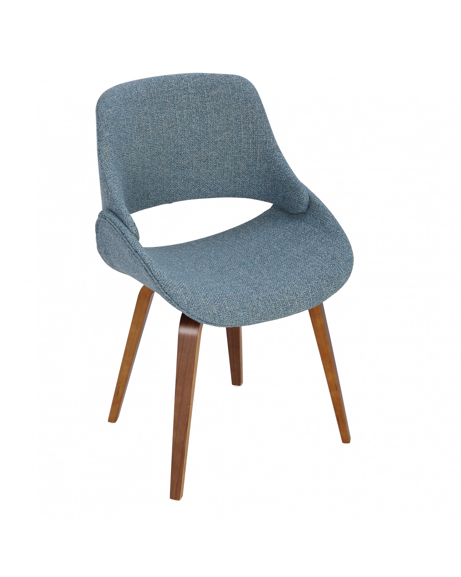 Fabrico Mid-Century Modern Dining/Accent Chair in Walnut and Blue Noise Fabric - Set of 2