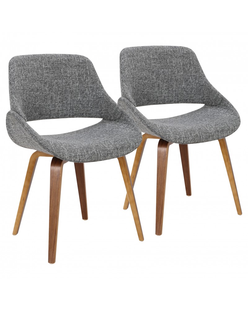 Fabrico Mid-Century Modern Dining/Accent Chair in Walnut and Grey Noise Fabric - Set of 2