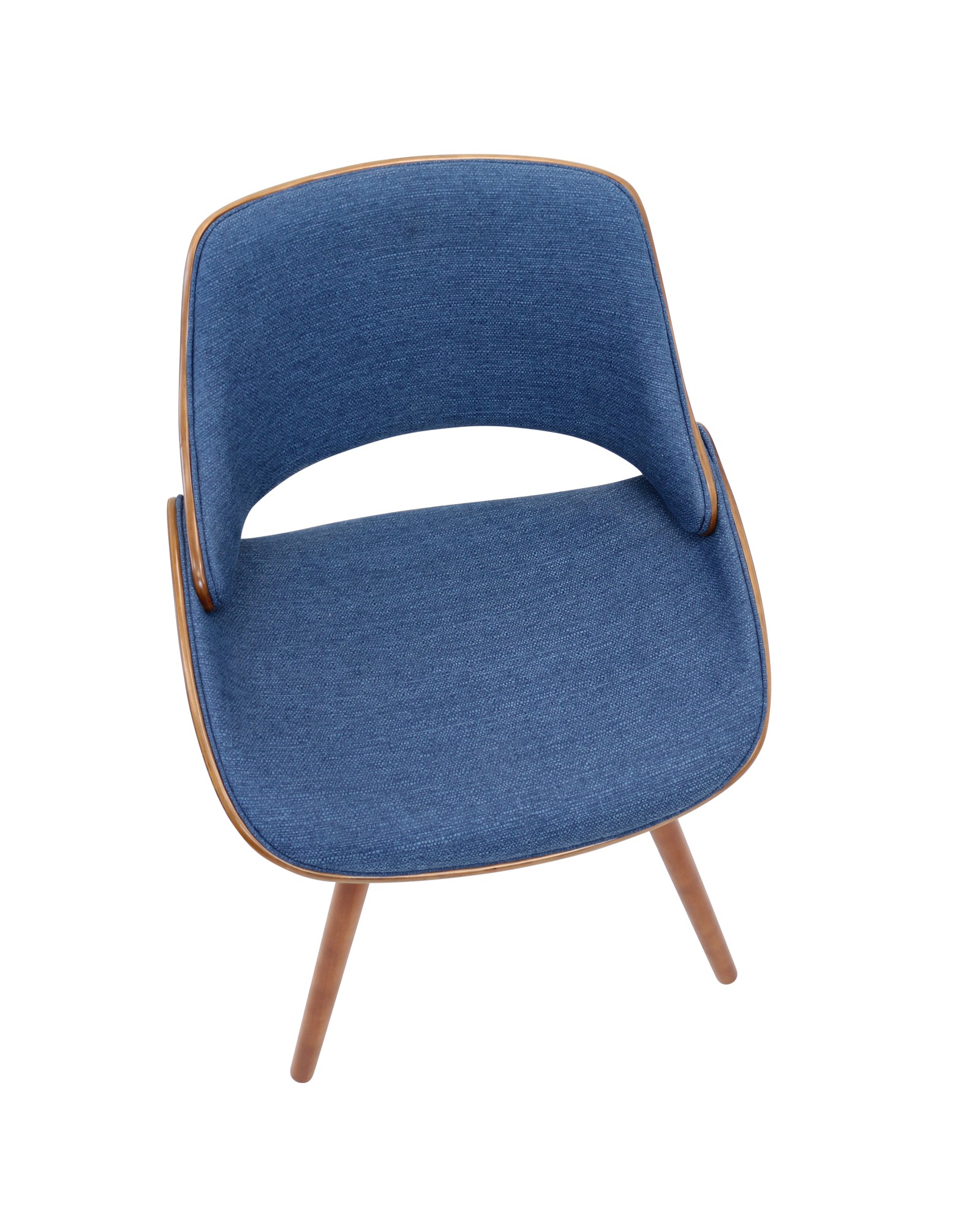 Fabrizzi Mid-Century Modern Dining/Accent Chair in Walnut and Denim Blue