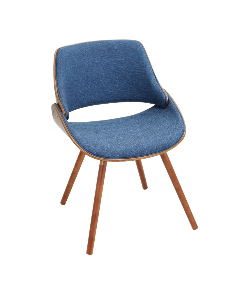 Fabrizzi Mid-Century Modern Dining/Accent Chair in Walnut and Denim Blue