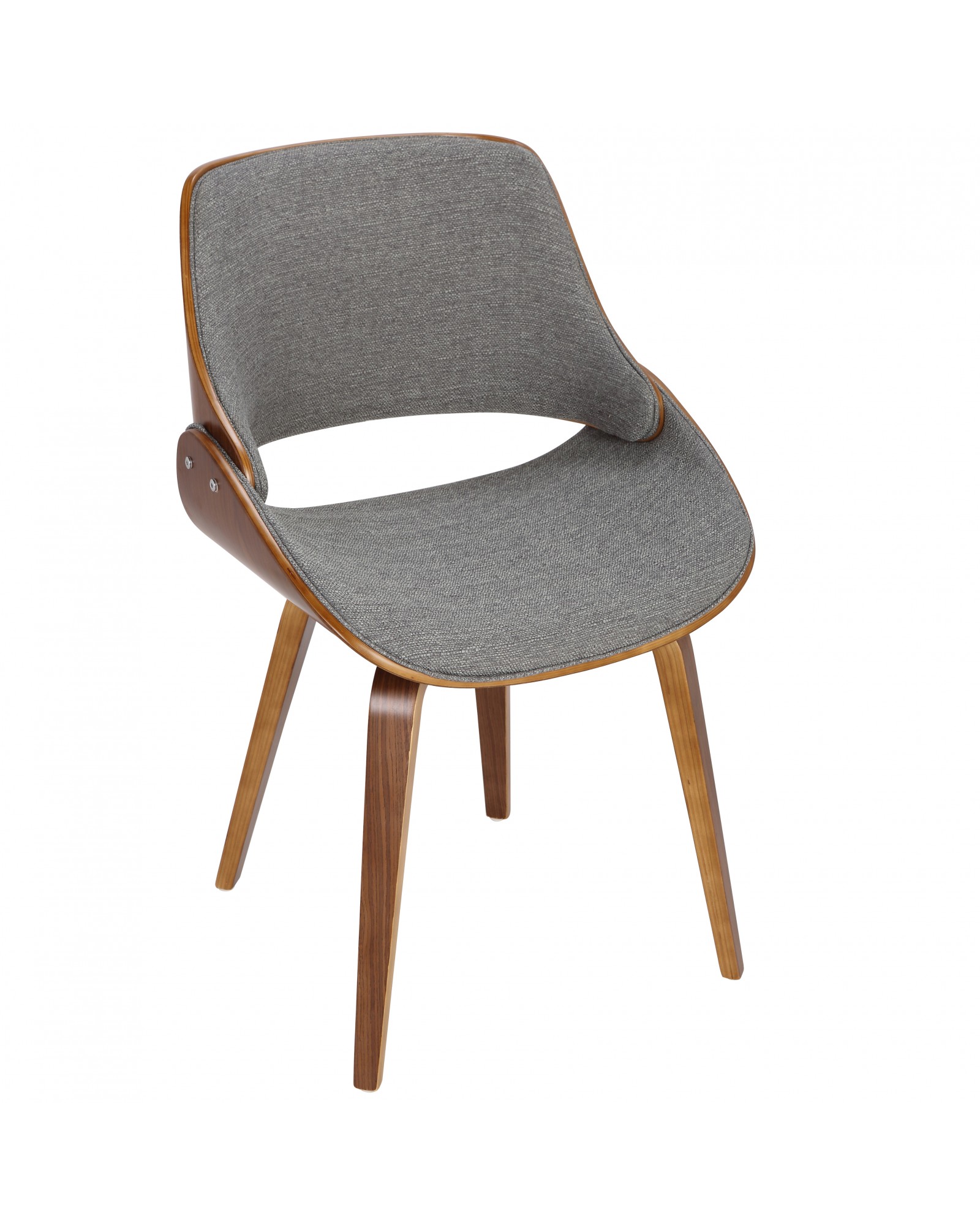 Fabrizzi Mid-Century Modern Dining/Accent Chair in Walnut and Grey Fabric