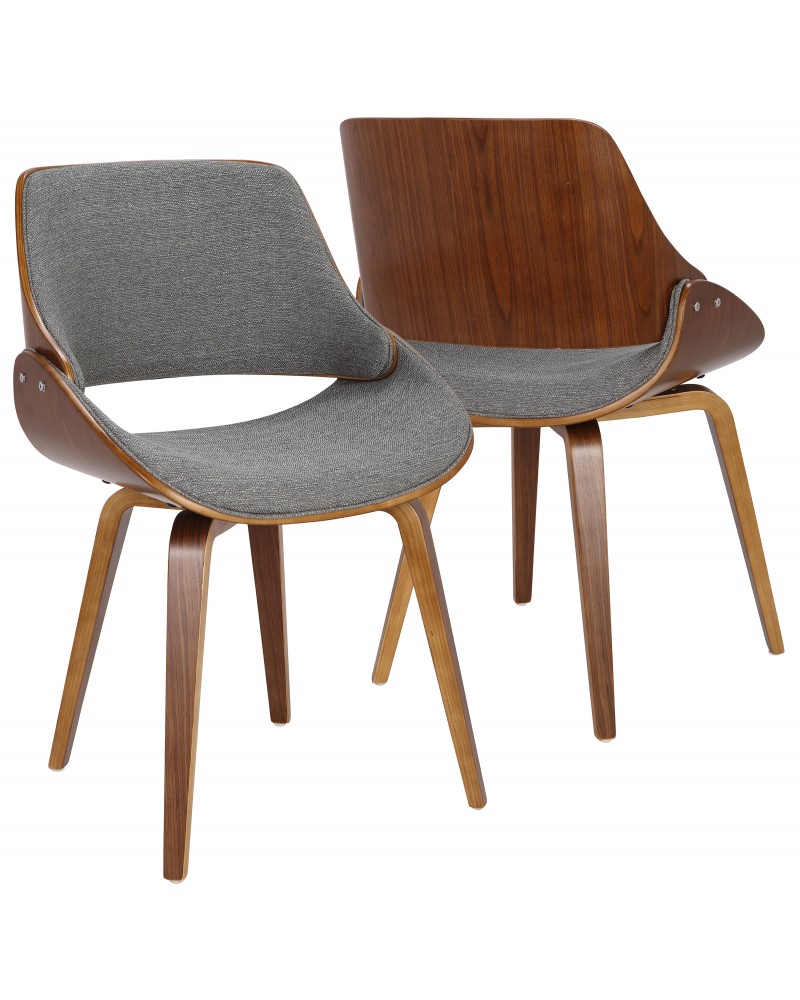 Fabrizzi Mid-Century Modern Dining/Accent Chair in Walnut and Grey Fabric