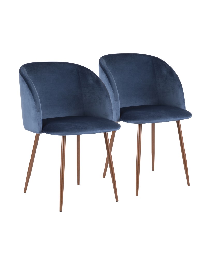 Fran Contemporary Dining Chair in Walnut and Blue Velvet - Set of 2