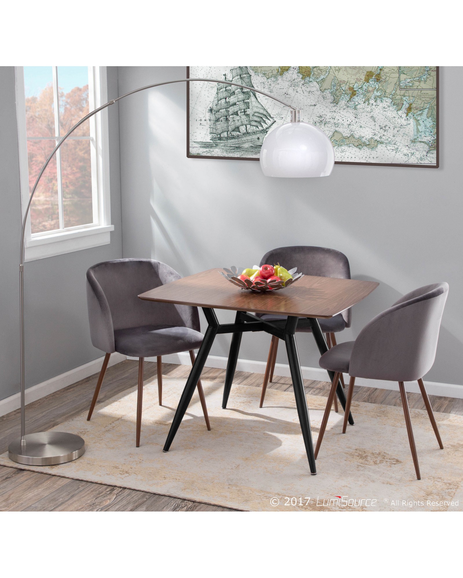 Fran Contemporary Dining/Accent Chair in Walnut with Grey Velvet - Set of 2