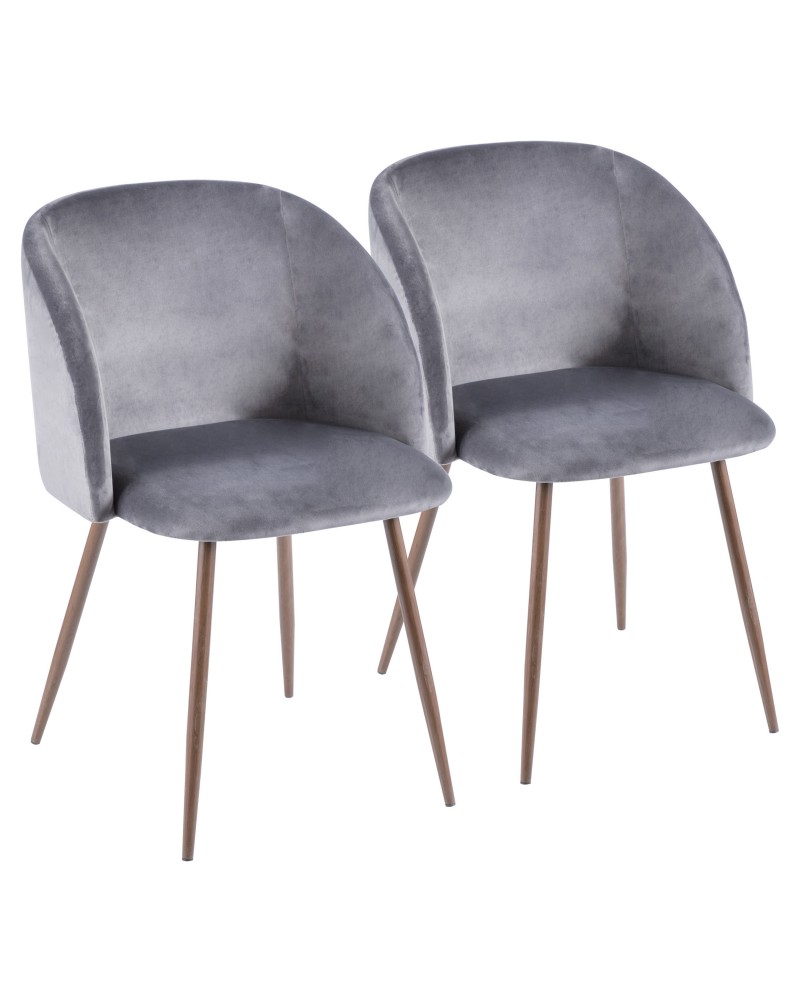Fran Contemporary Dining/Accent Chair in Walnut with Grey Velvet - Set of 2