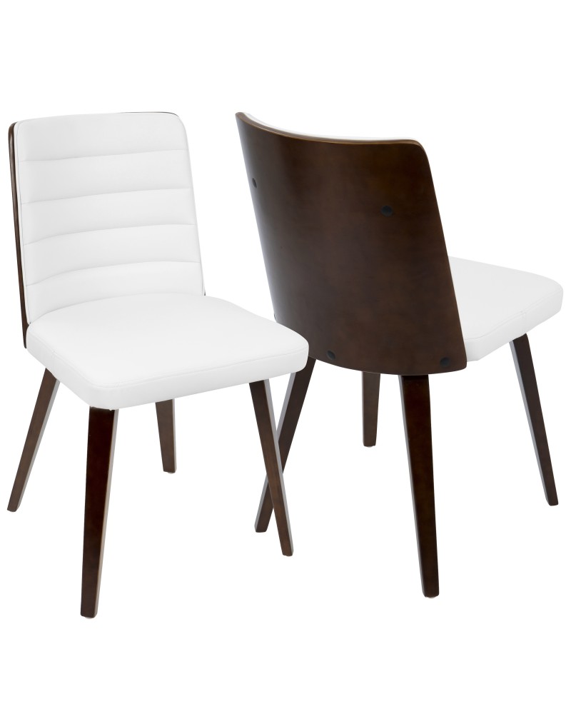 Francesca Mid-Century Modern Dining/Accent Chair in Cherry Wood and White Faux Leather