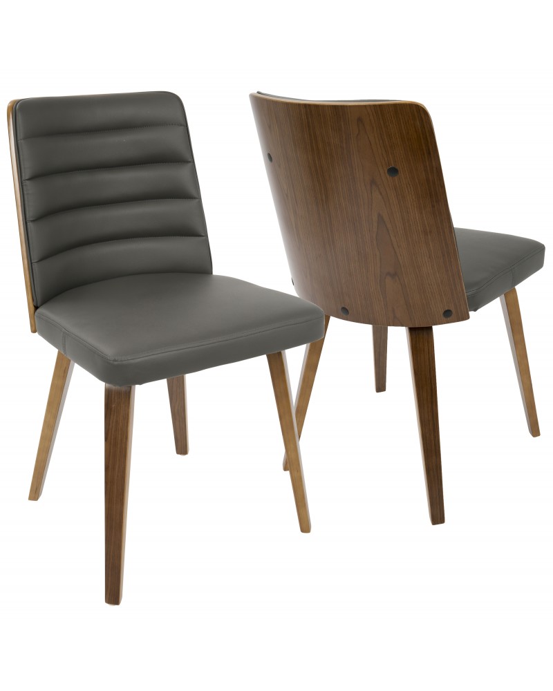 Francesca Mid-Century Modern Dining/Accent Chair in Walnut Wood and Grey Faux Leather