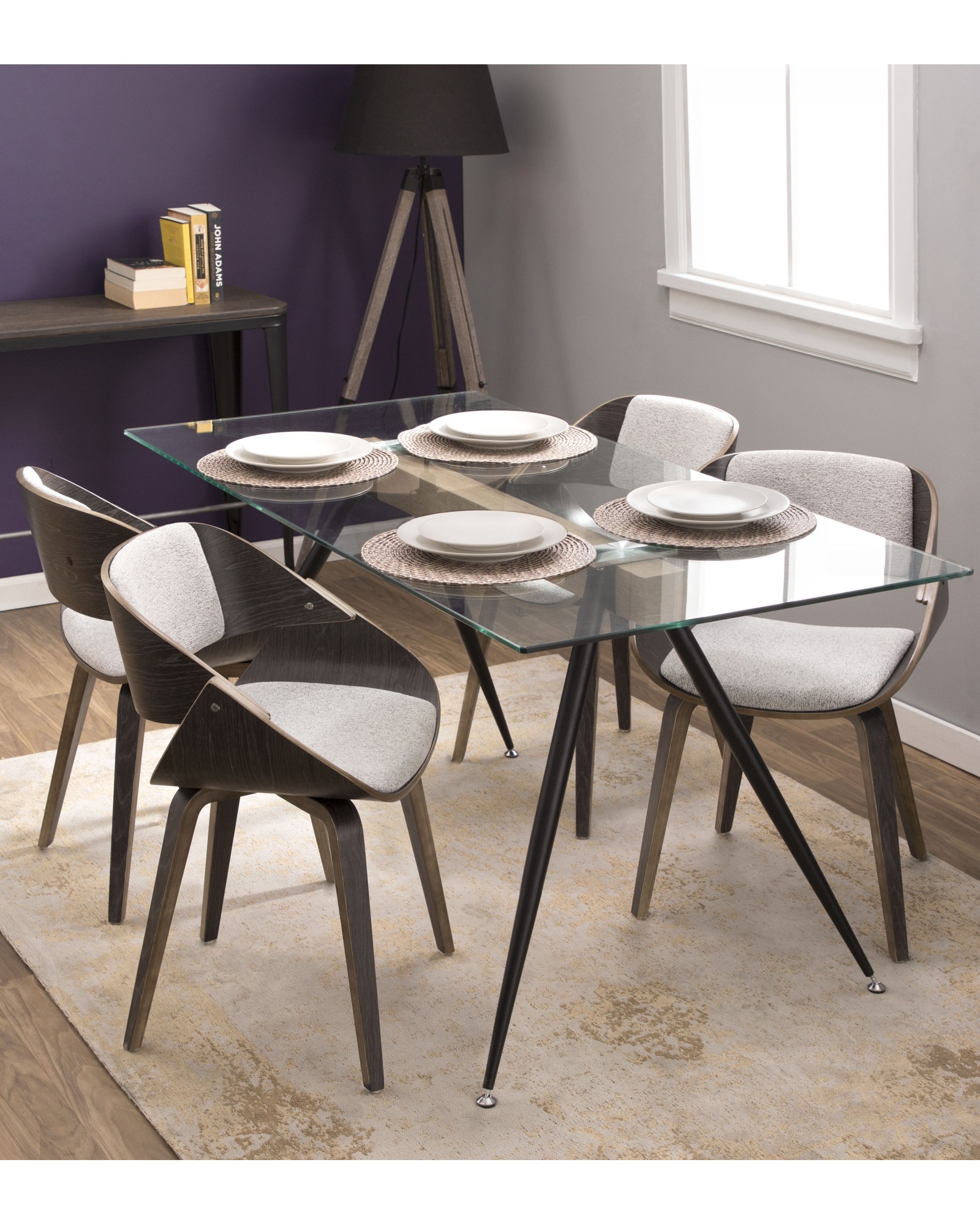 Fortunato Mid-Century Modern Dining/Accent Chair in Dark Grey Wood with White Fabric