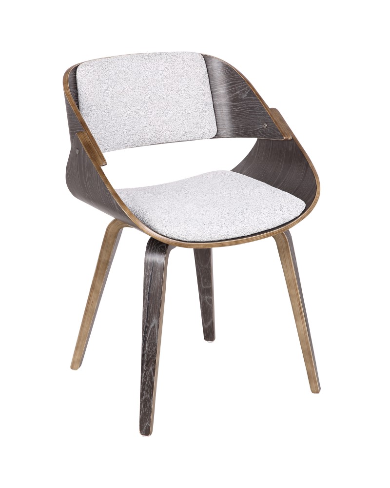 Fortunato Mid-Century Modern Dining/Accent Chair in Dark Grey Wood with White Fabric