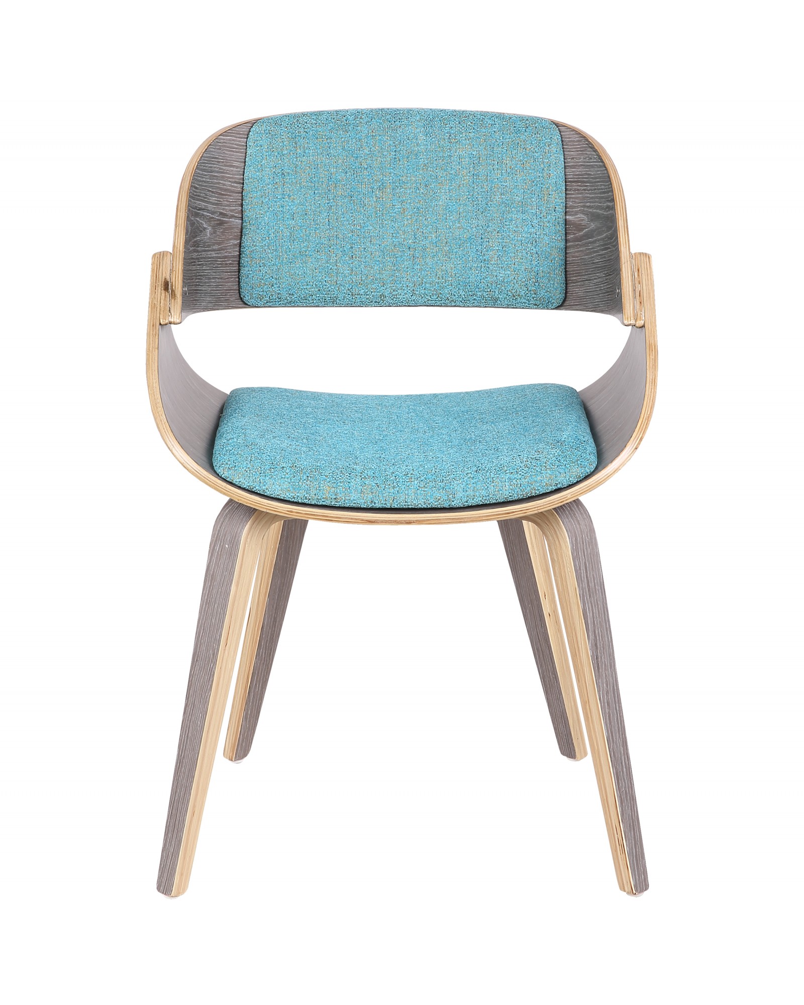 Fortunato Mid-Century Modern Dining/Accent Chair in Light Grey Wood with Aqua Fabric