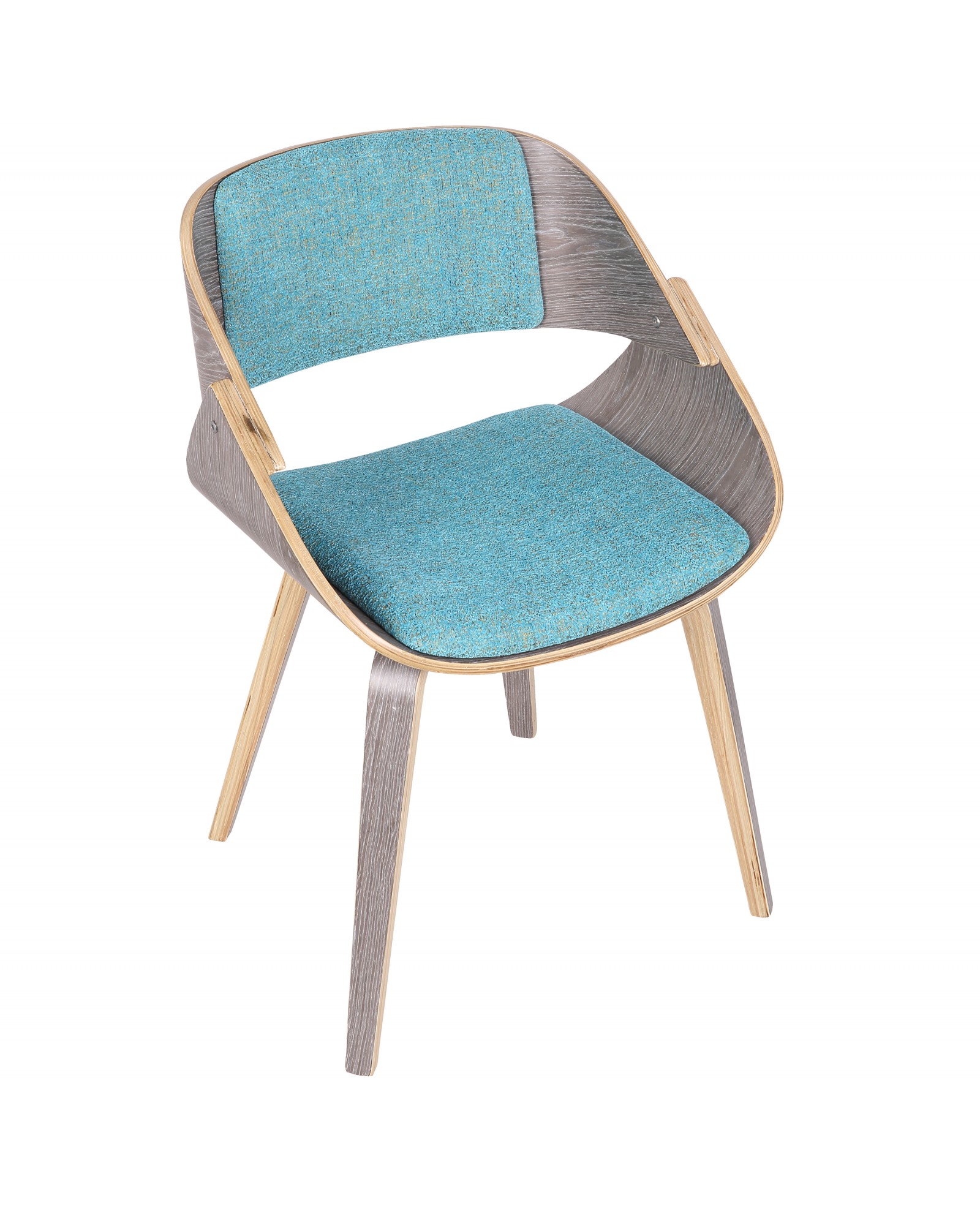 Fortunato Mid-Century Modern Dining/Accent Chair in Light Grey Wood with Aqua Fabric
