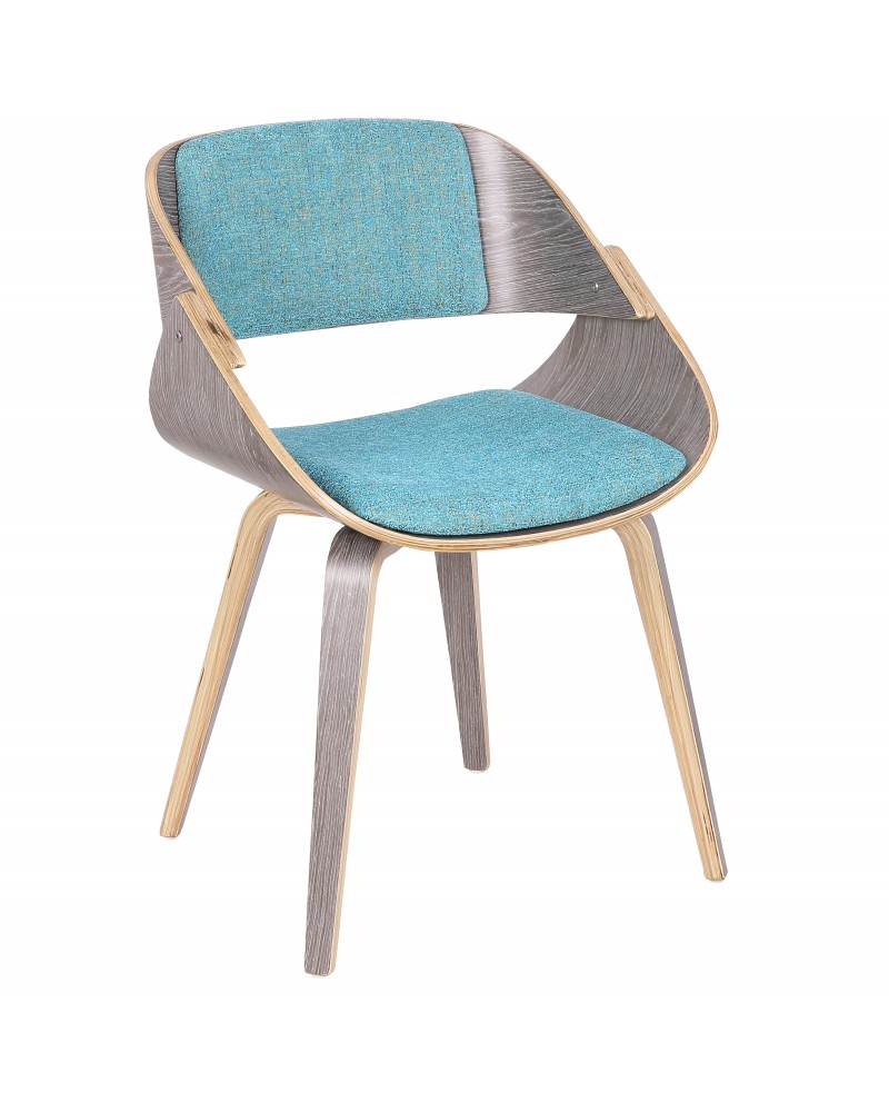 Fortunato Mid-Century Modern Dining/Accent Chair in Light Grey Wood with Aqua Fabric