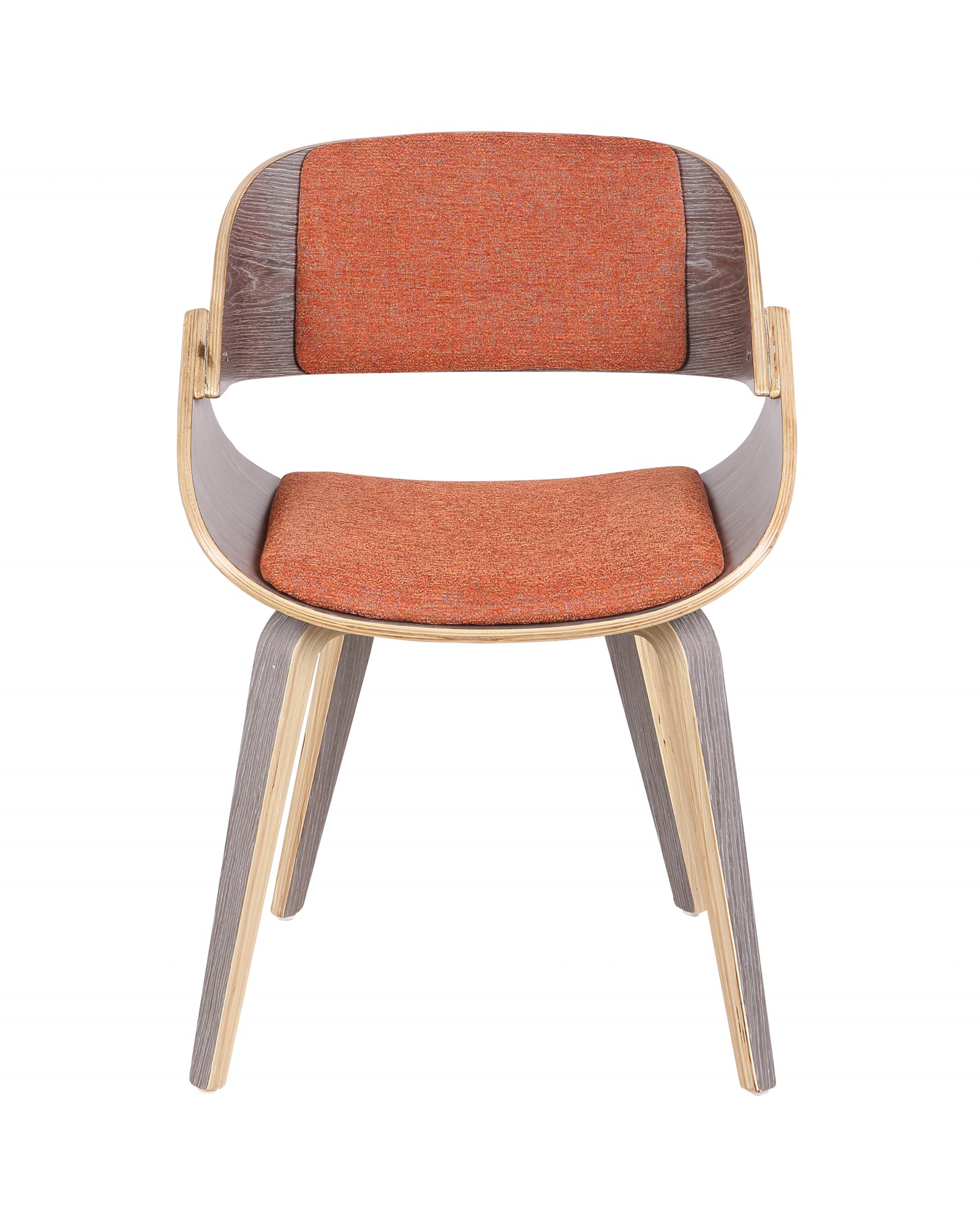 Fortunato Mid-Century Modern Dining/Accent Chair in Light Grey Wood with Orange Fabric
