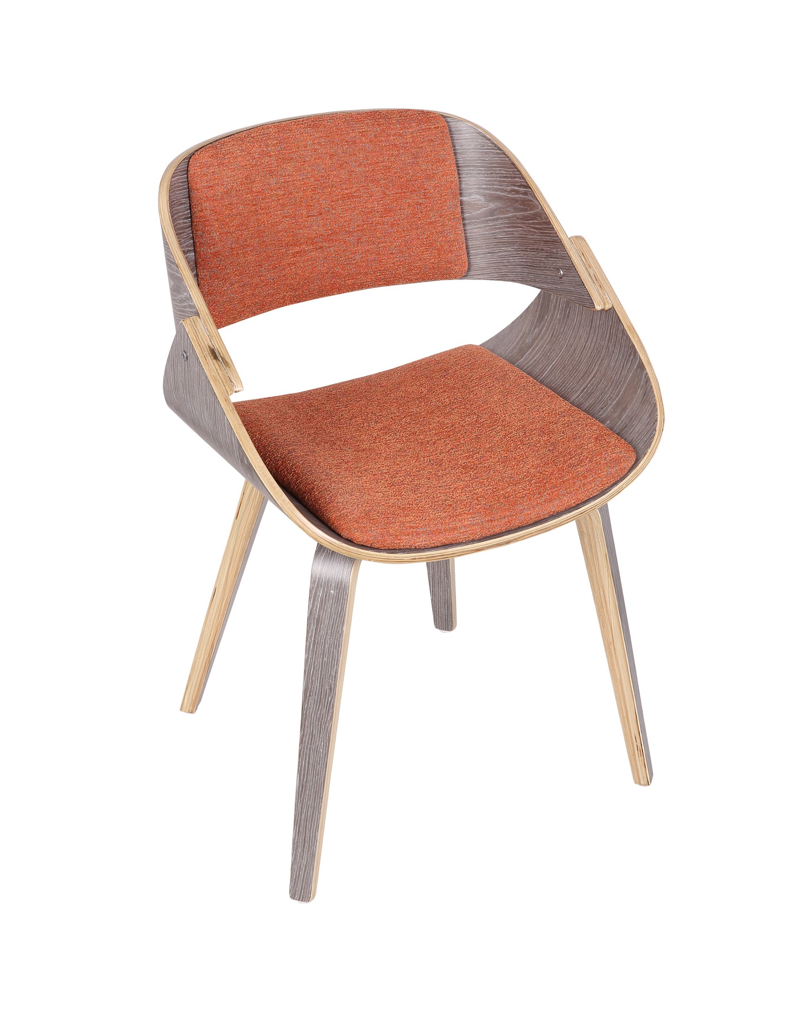 Fortunato Mid-Century Modern Dining/Accent Chair in Light Grey Wood with Orange Fabric